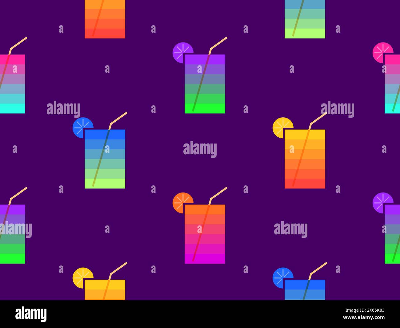 Verre avec motif sans couture de citron et de paille. Verre rayé coloré avec une tranche de citron et une paille. Conception pour papier d'emballage, papier peint et bannière Illustration de Vecteur