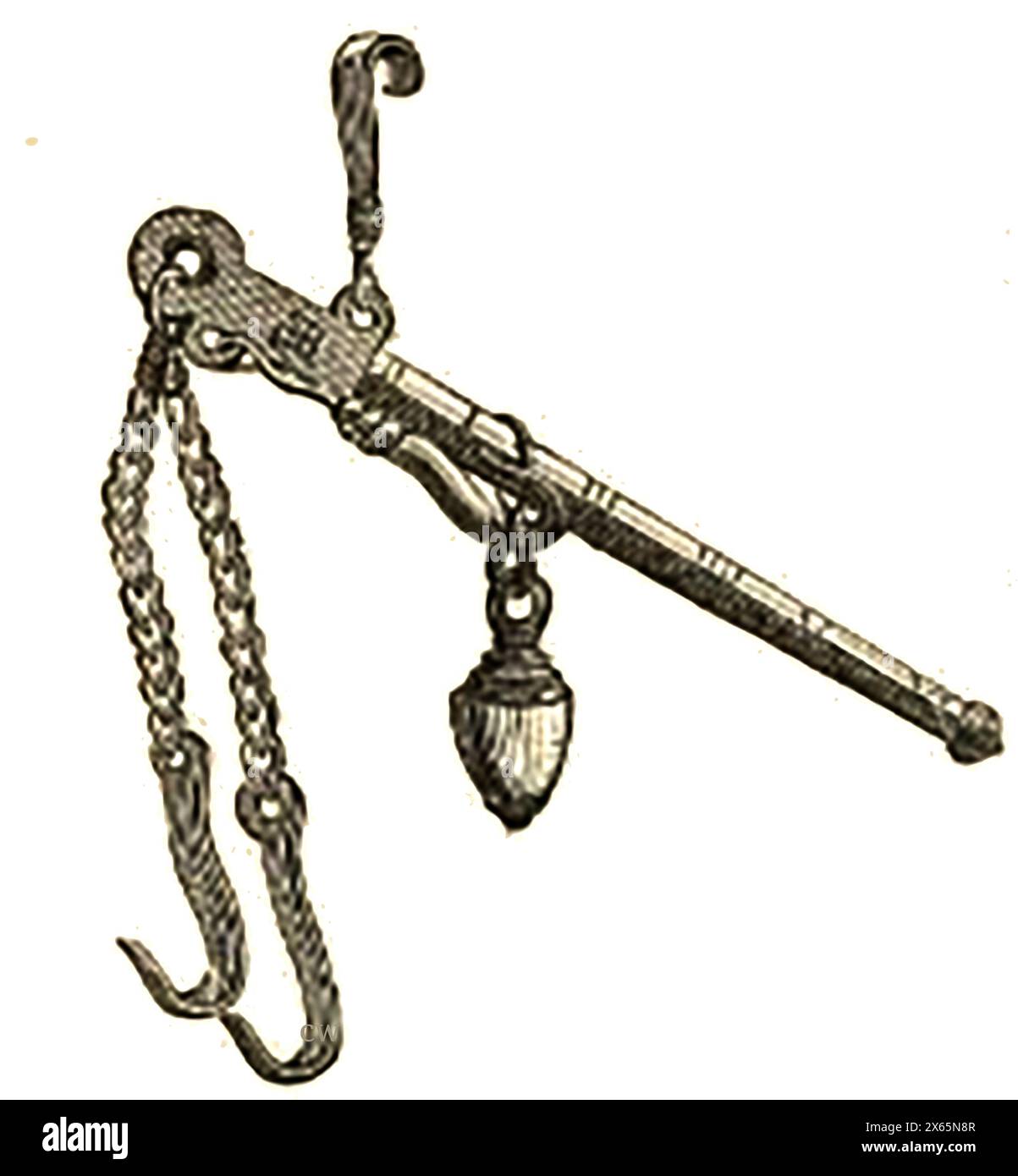 Une ancienne balance romaine connue sous le nom de Staters. Également connu sous le nom de Libra ou Steelyard. - Un'antica bilancia romana nota come Statere. Conosciuta anche vient Libra o Steelyard. Banque D'Images