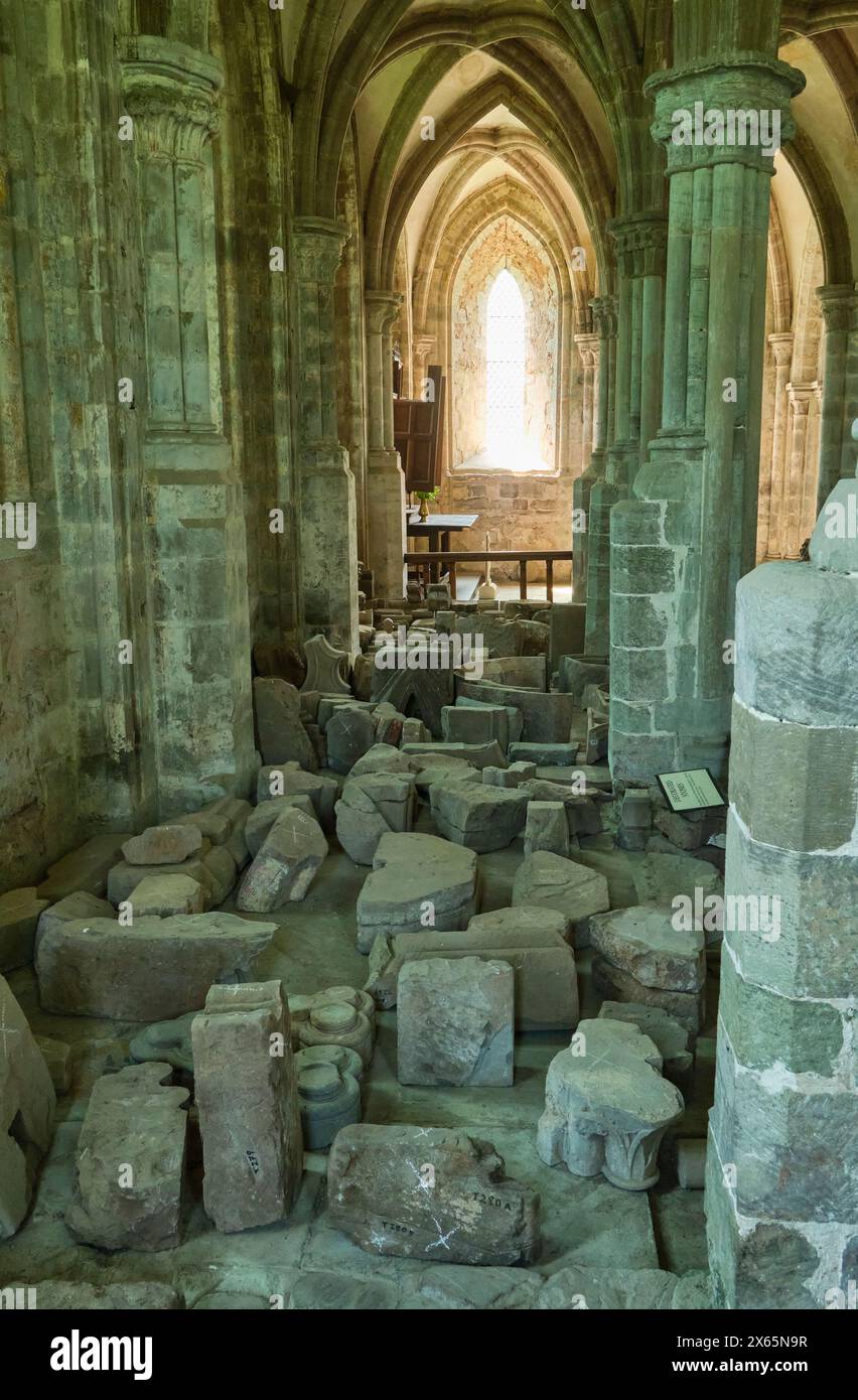 Patrons et pierres ornées dans l'abbaye de Dore, Abbey Dore, Golden Valley, Herefordshire Banque D'Images