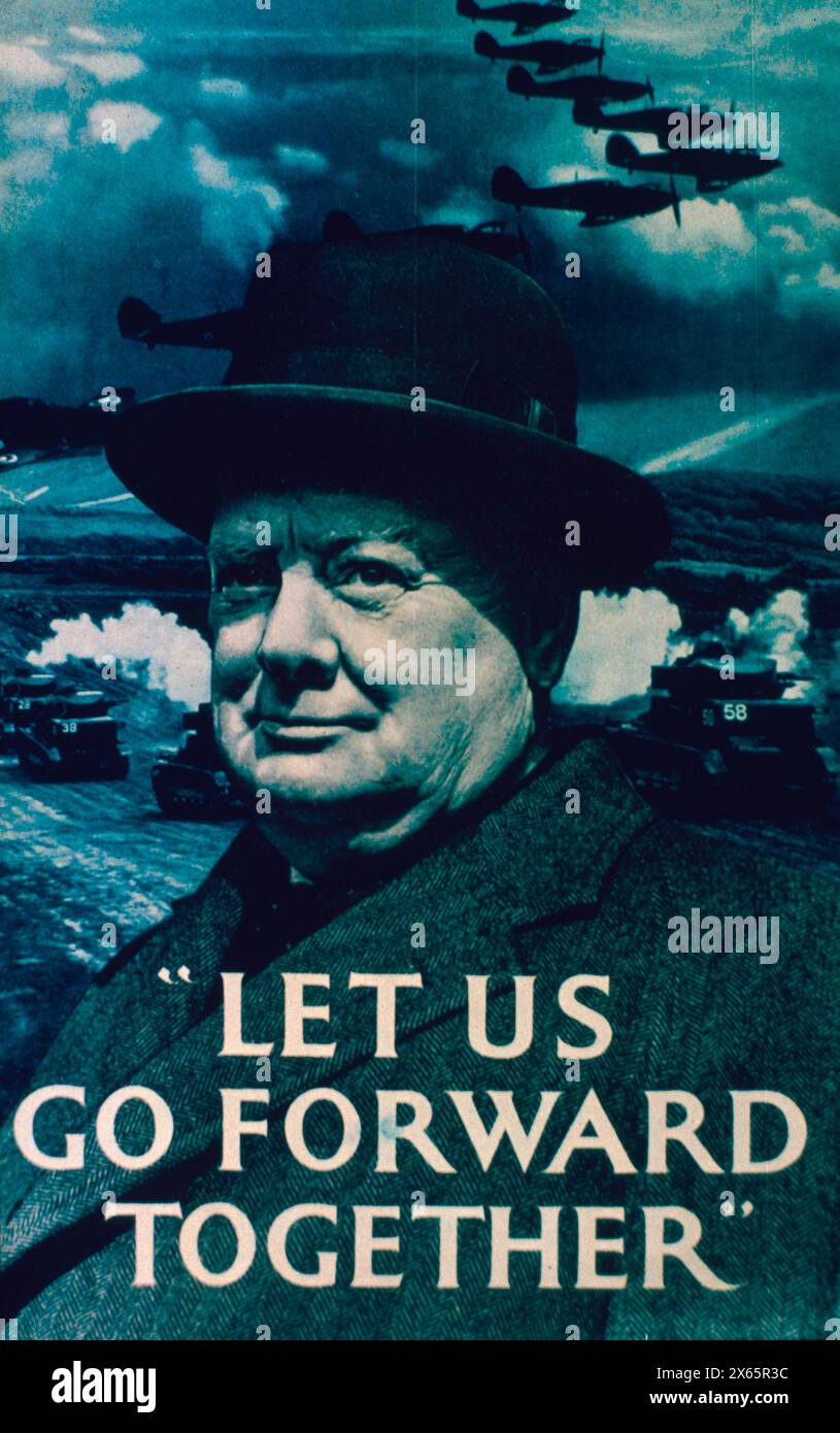 Sir Winston Churchill sur une affiche de propagande de résistance à la guerre britannique, UK 1940s Banque D'Images