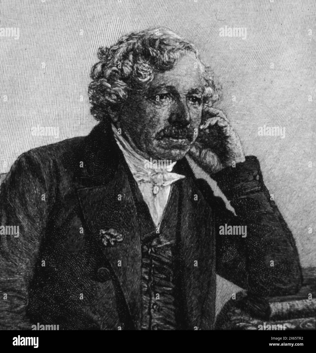 Inventeur français de la photographie Louis-Joseph Daguerre, gravure à partir de daguerréotype, années 1840 Banque D'Images