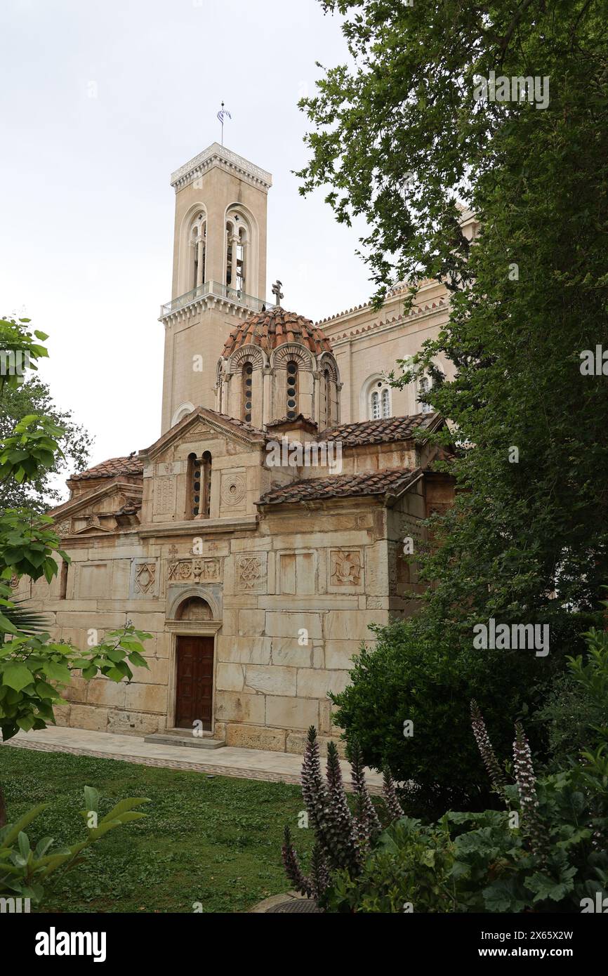 Église Sainte de la Vierge Marie Gorgoepikoos et vieille ville de Saint Eleutherius de Plaka-Athènes Banque D'Images