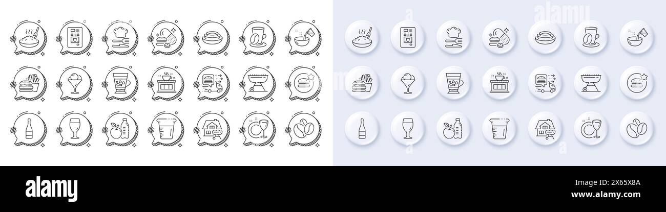 Verre à bière, meilleurs aliments et icônes de la ligne Grill. Pour l'application Web, impression. Icônes de ligne. Vecteur Illustration de Vecteur