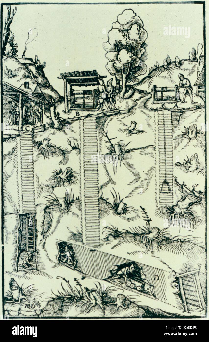Exploitation minière en Allemagne du XVIe siècle, illustration Banque D'Images