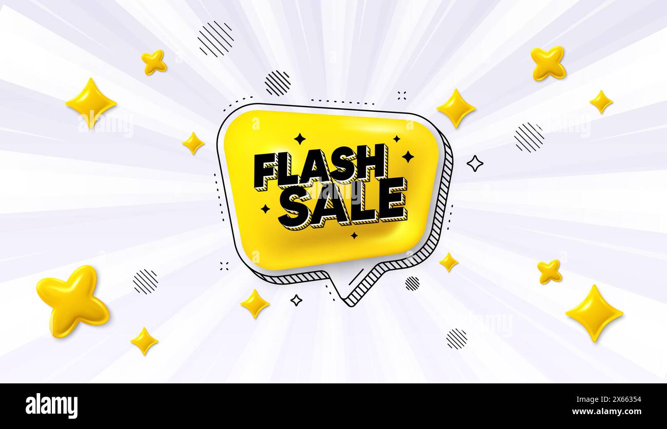 Solde flash bulle 3D. Bannière adhésive à prix réduit. Offrez une bannière rayon soleil. Vecteur Illustration de Vecteur
