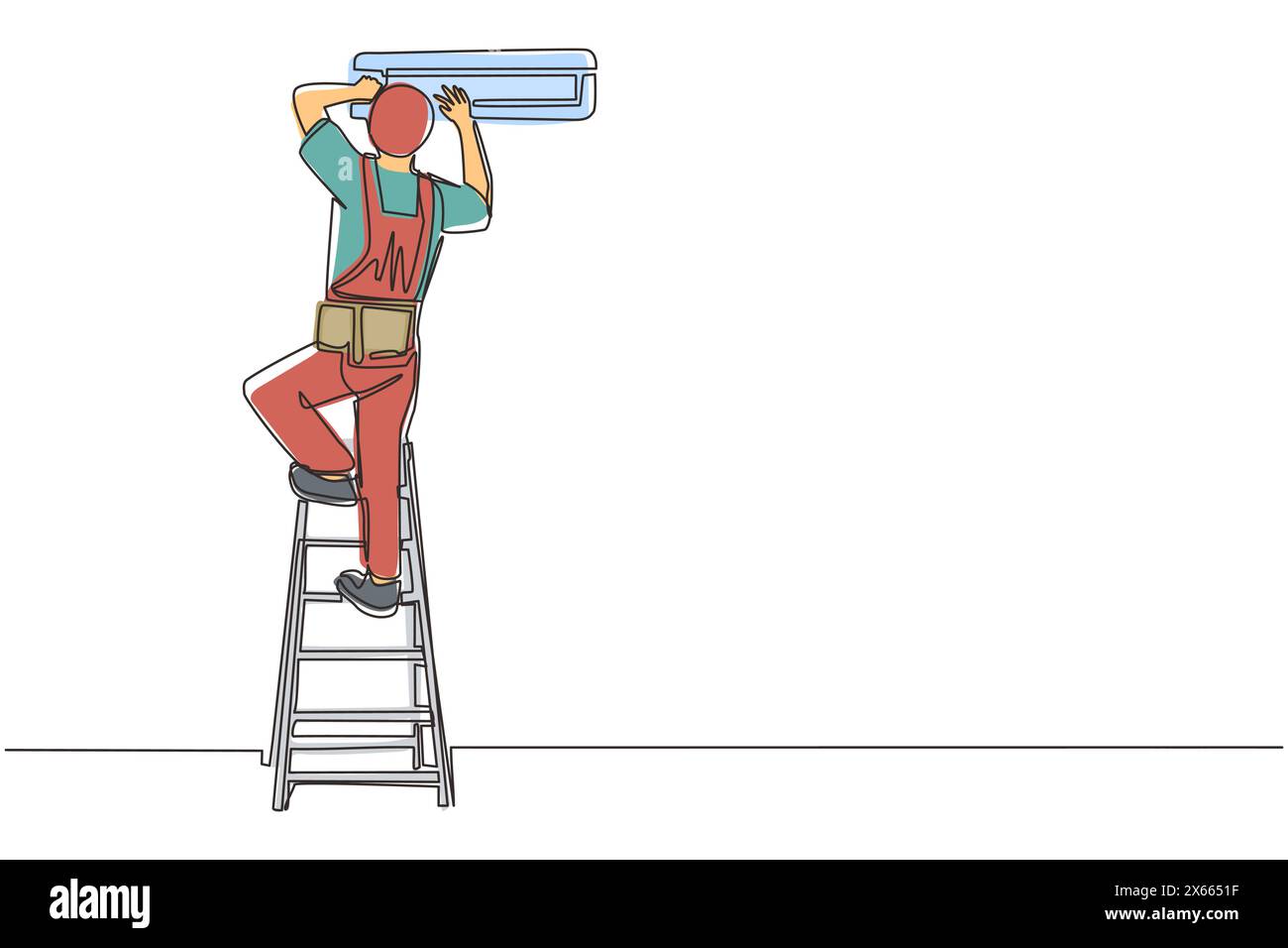 Réparation de climatisation à ligne continue unique. Réparateur technicien réparateur réparateur climatiseur. Réparation et entretien de l'unité de climatisation Illustration de Vecteur