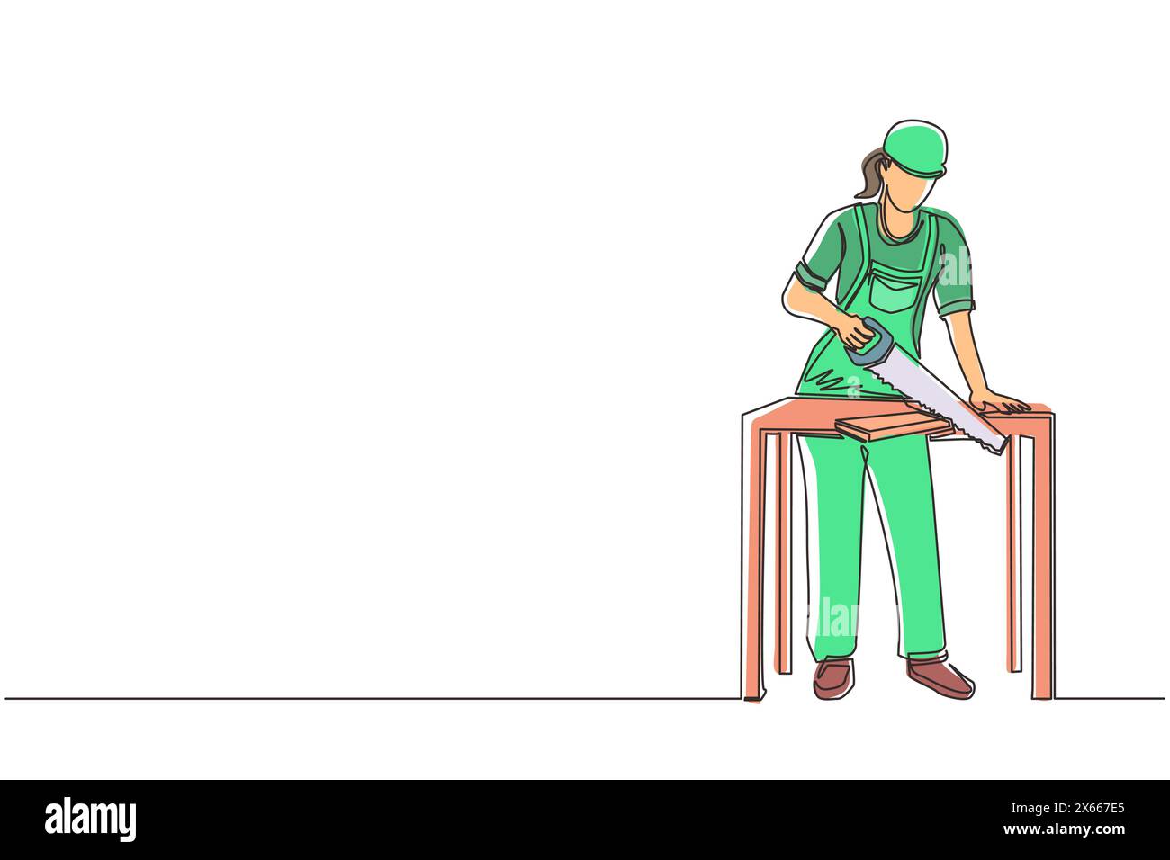 Ligne continue dessinant des planches à scier de constructeur ou de charpentier. Services de construction, travaux de construction et de réparation. Concept commercial. Péché Illustration de Vecteur