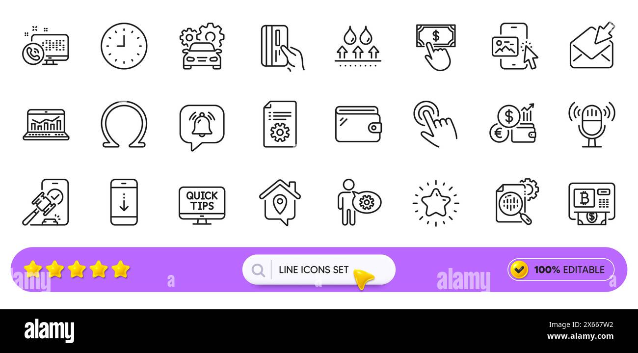 Image de téléphone, Omega et icônes de ligne horloge pour l'application Web. Icône de pictogramme. Icônes de ligne. Vecteur Illustration de Vecteur