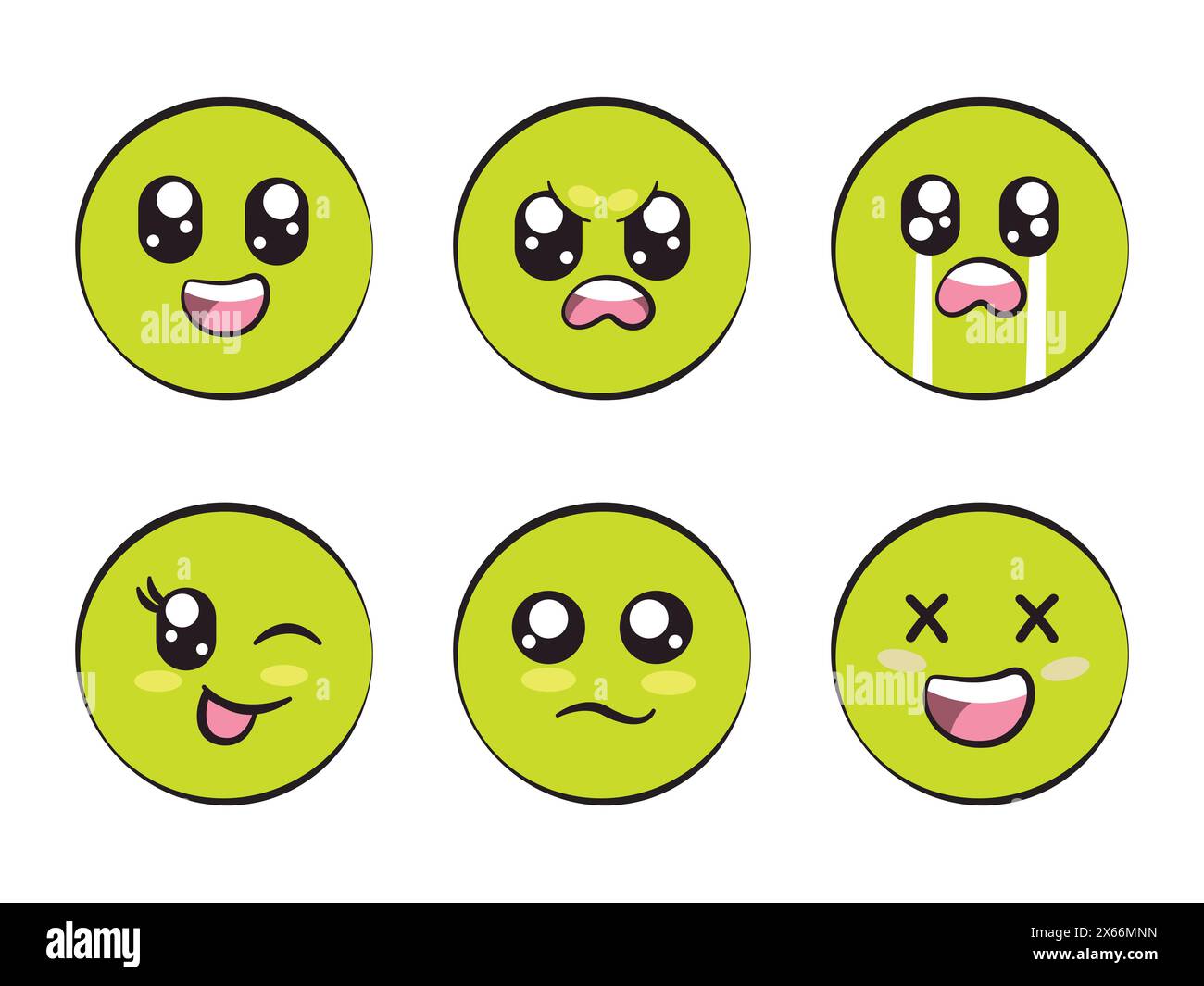 forme de cercle de couleur verte avec expression sourire en colère pleurs clin d'œil tristesse et sentiment de rire Illustration de Vecteur