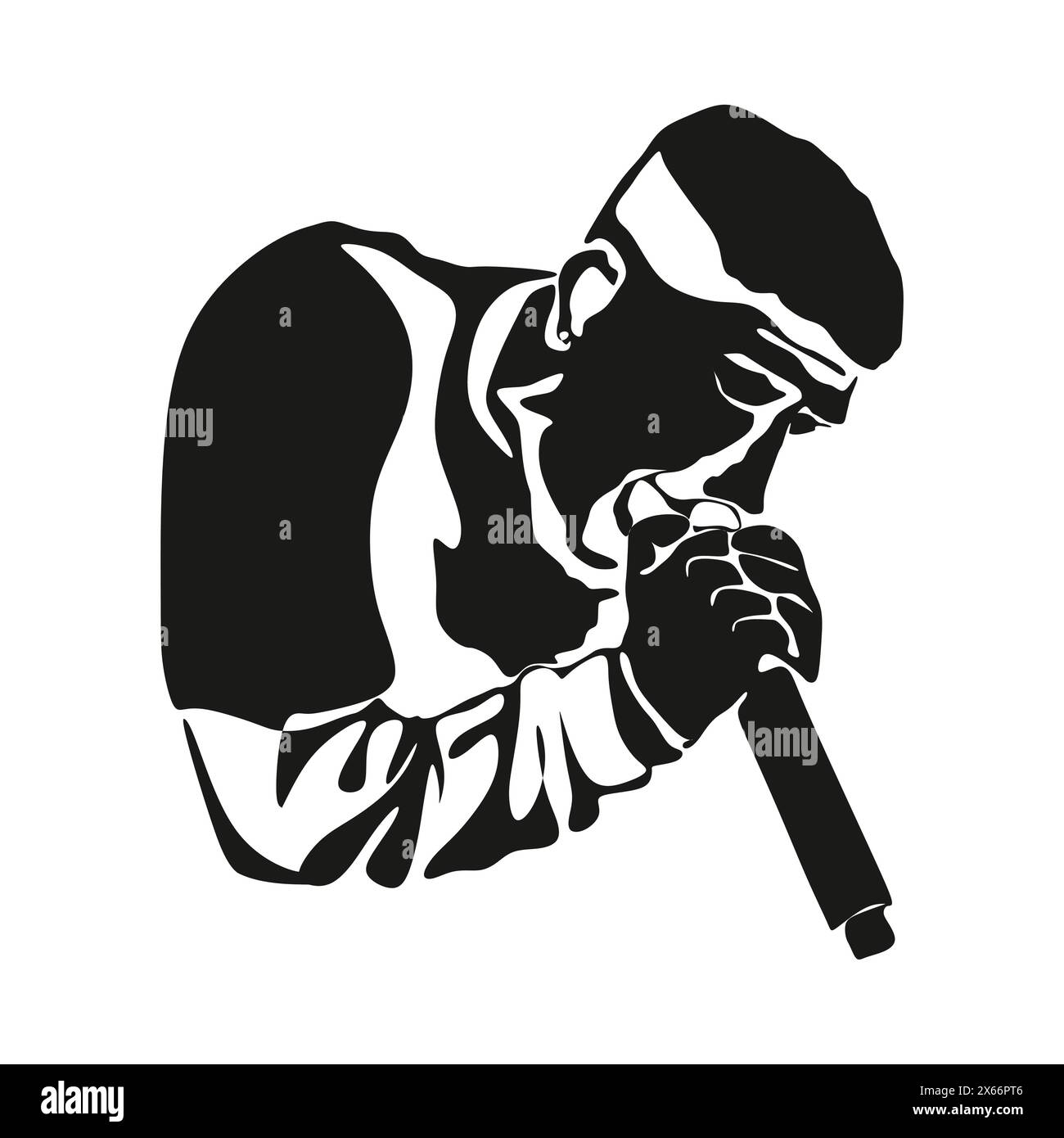 Homme chanteur silhouette, homme chantant sur micro, chanteur chantant silhouette, chanteur chantant au micro Illustration de Vecteur