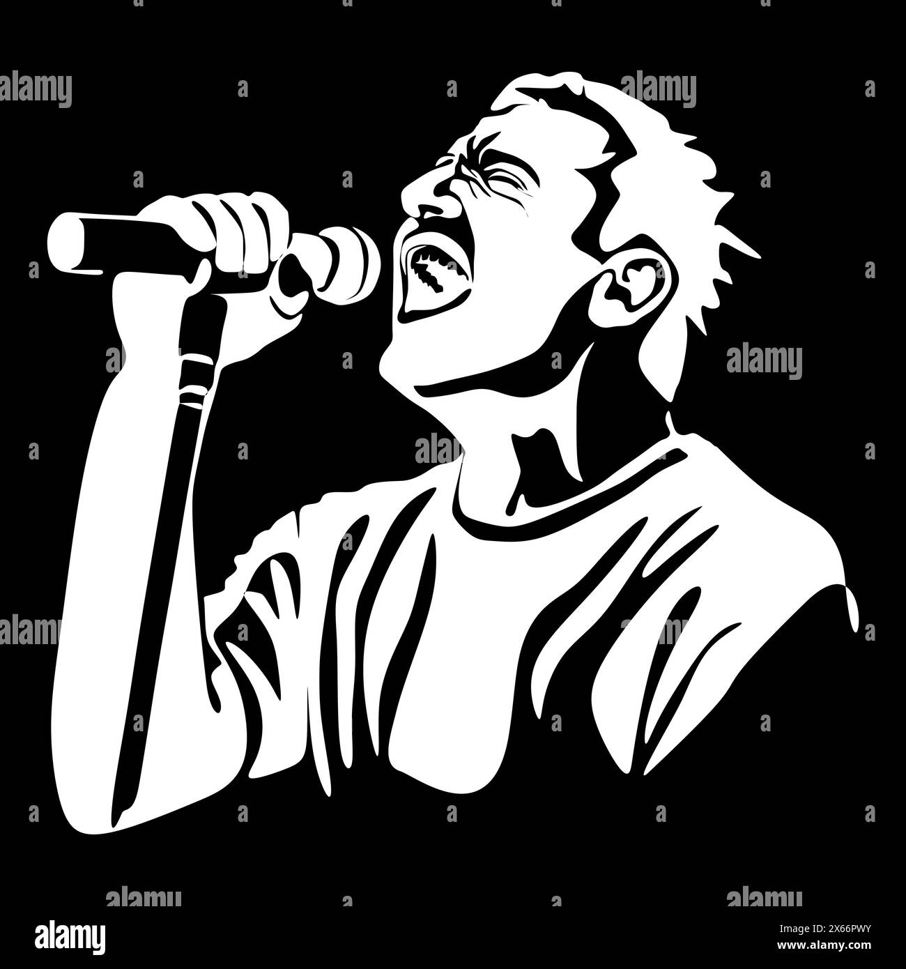 Homme chanteur silhouette, homme chantant sur micro, chanteur chantant silhouette, chanteur chantant au micro Illustration de Vecteur