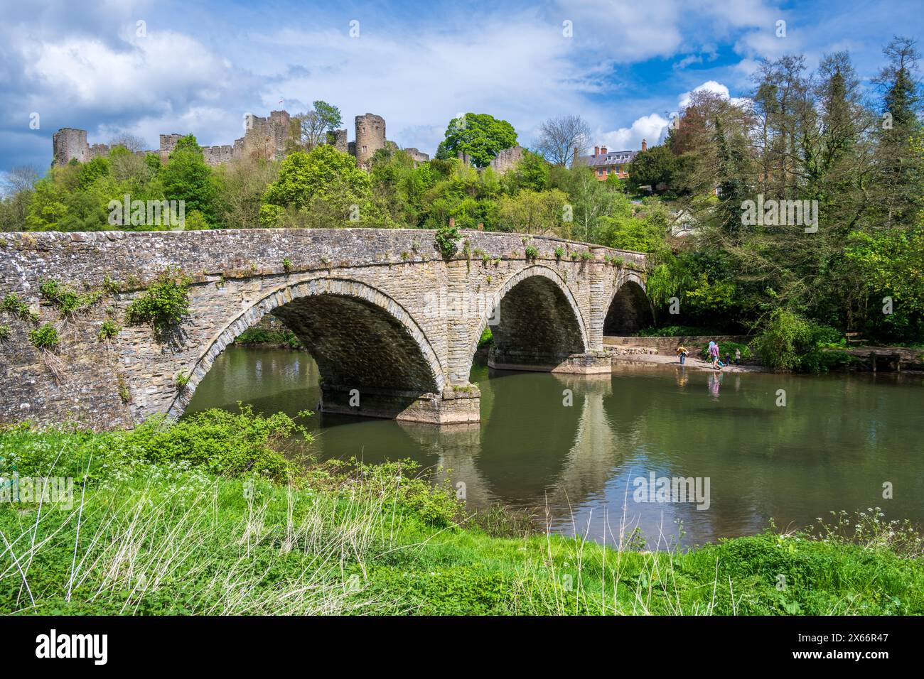 Le château de Ludlow surplombe Dinham Bridge et la rivière Teme, dans le Shropshire. À Ludlow, Shropshire, Angleterre. Banque D'Images