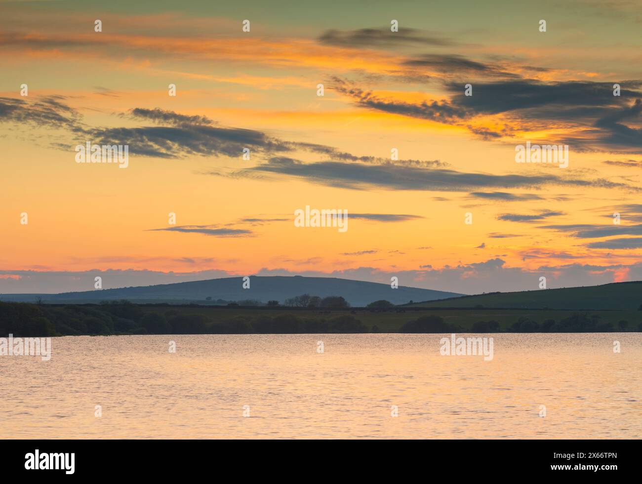 Coucher de soleil sur le lac Siblyback Banque D'Images