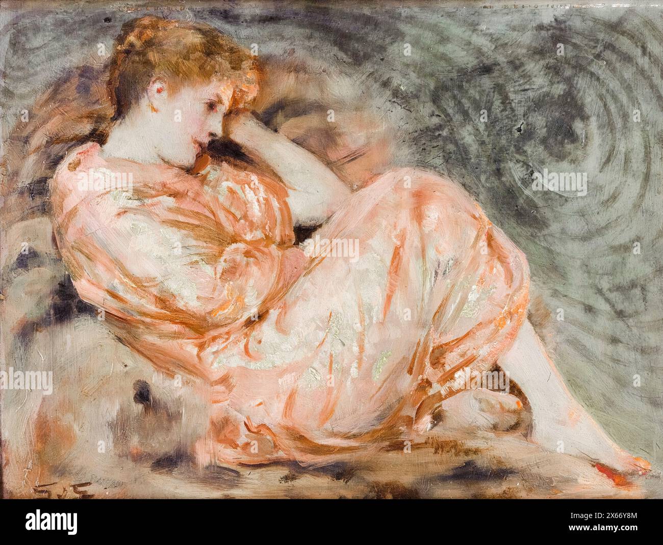 Salomon Joseph Solomon, femme couchée, peinture à l'huile à bord, 1895 Banque D'Images