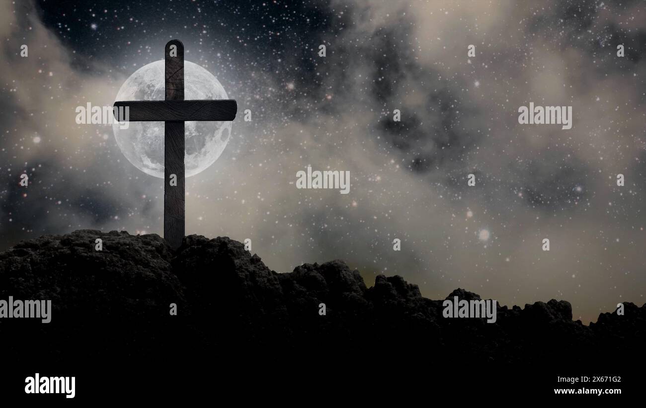 Les nuages flottent sur le fond de la Croix le jour de Pâques. Banque D'Images