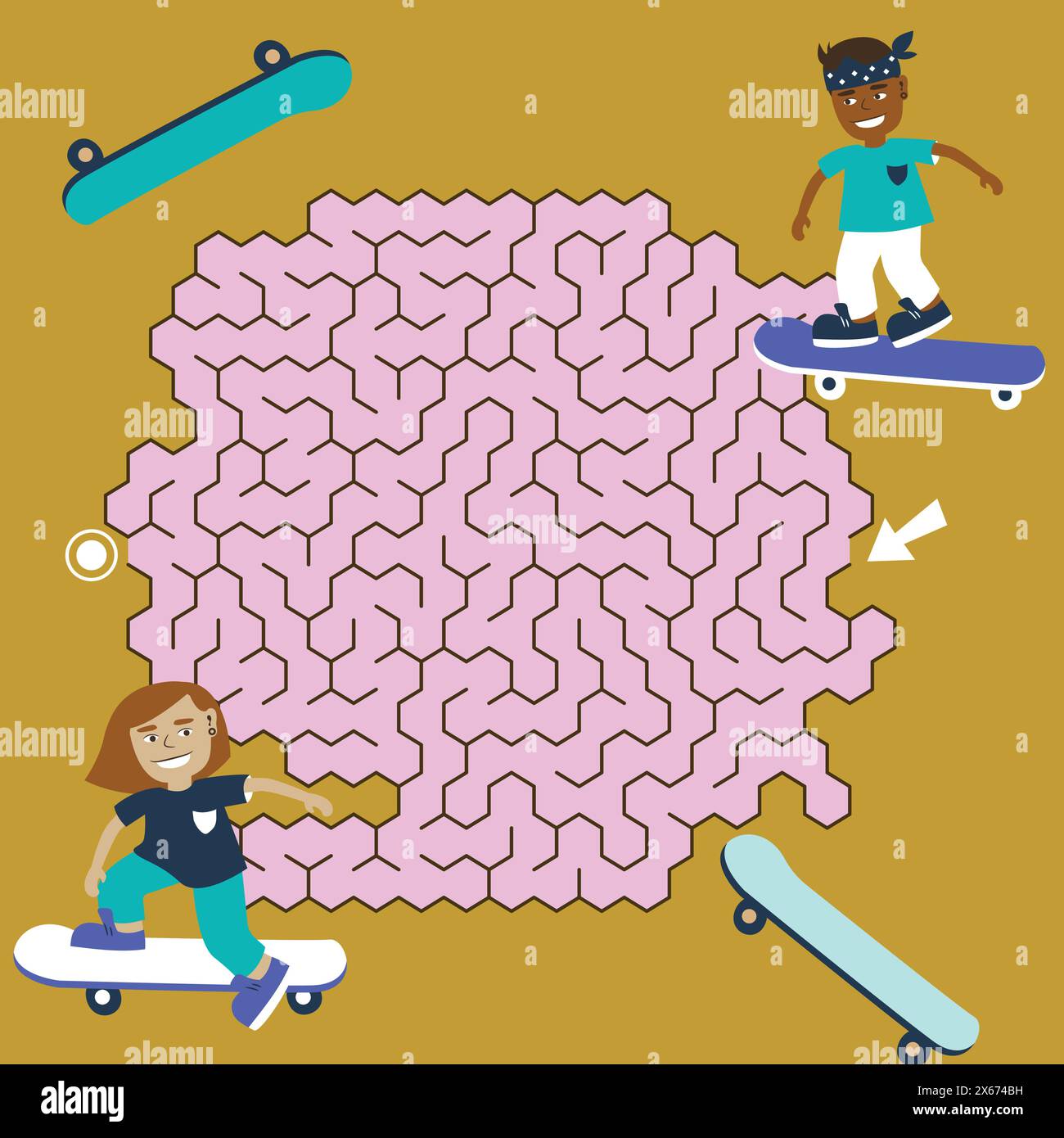Maze jeu labyrinthe Skate illustration vectorielle. Puzzle coloré pour les enfants Illustration de Vecteur