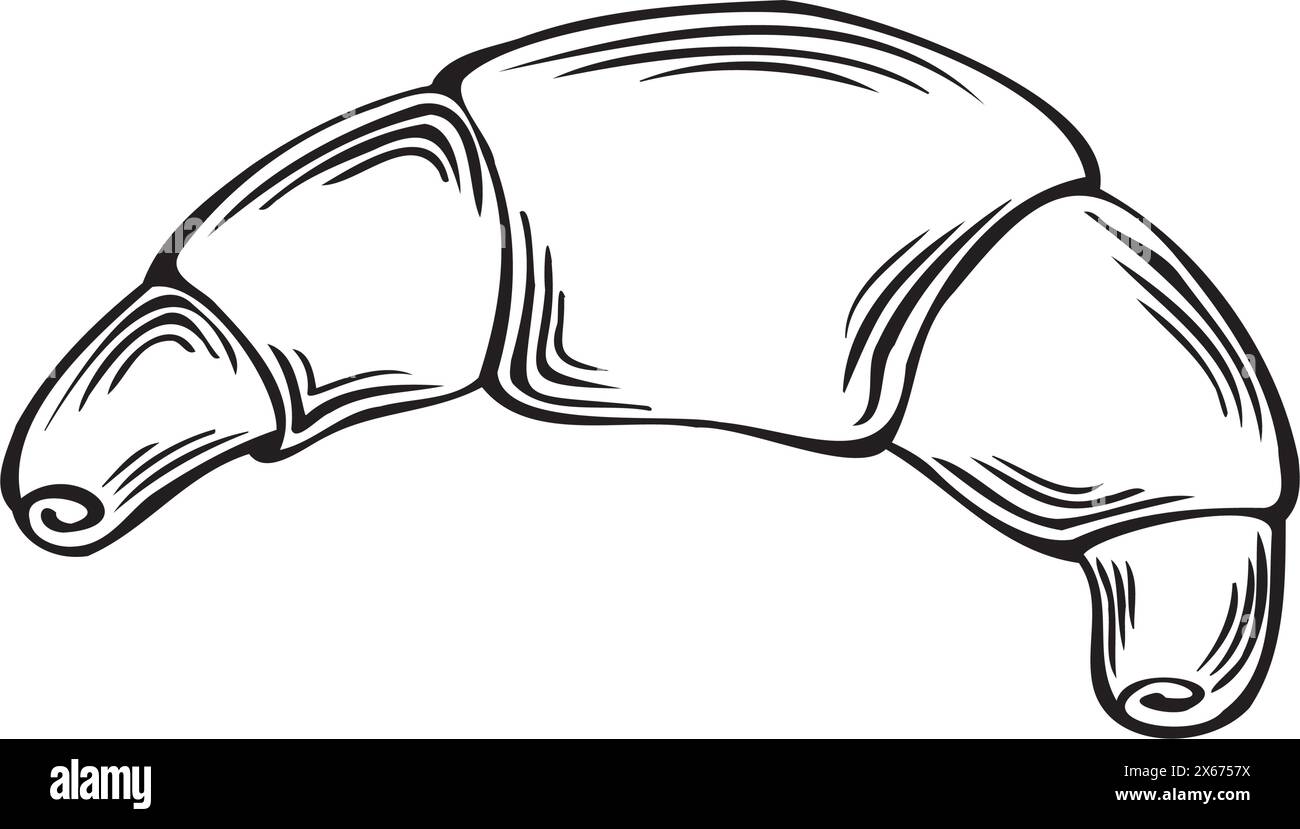 Icône croissant. Illustration vectorielle isolée, style linéaire. Produits de boulangerie. Croquis dessiné à la main symbole traditionnel de pain français modèle produit de nutrition Illustration de Vecteur