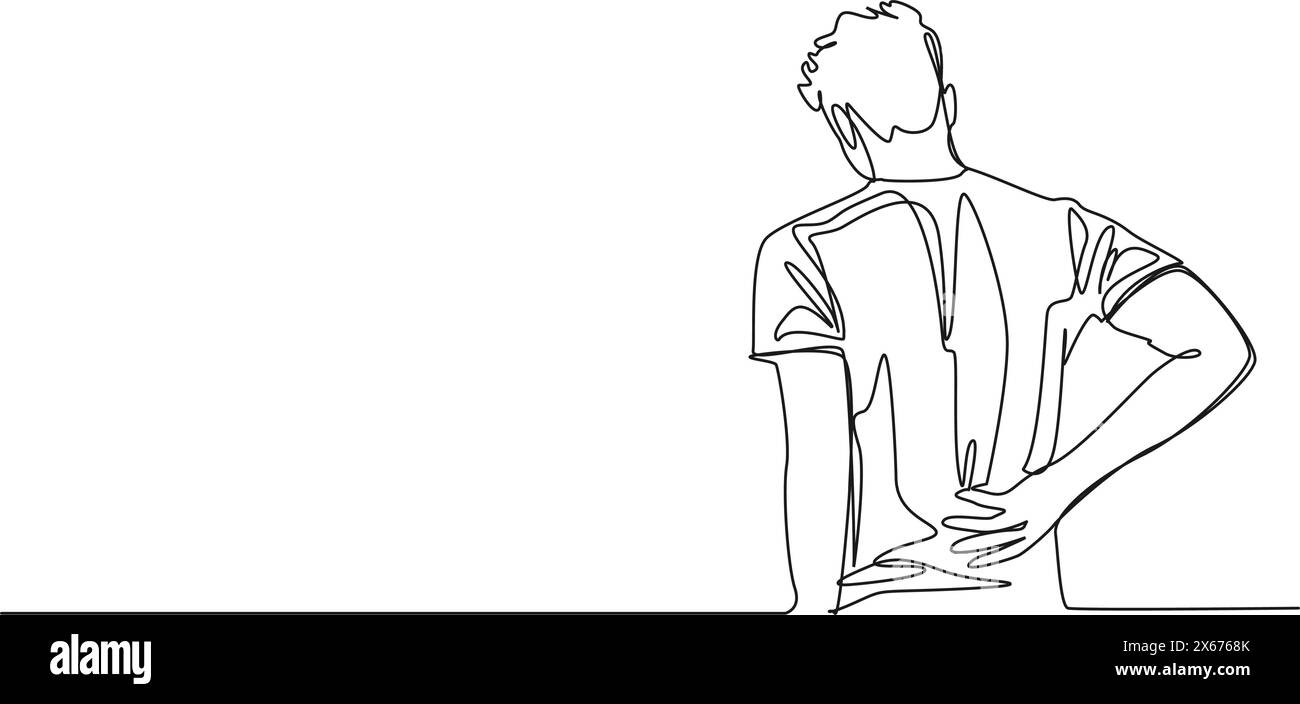 dessin en ligne simple continu de l'homme souffrant de maux de dos, illustration vectorielle d'art au trait Illustration de Vecteur