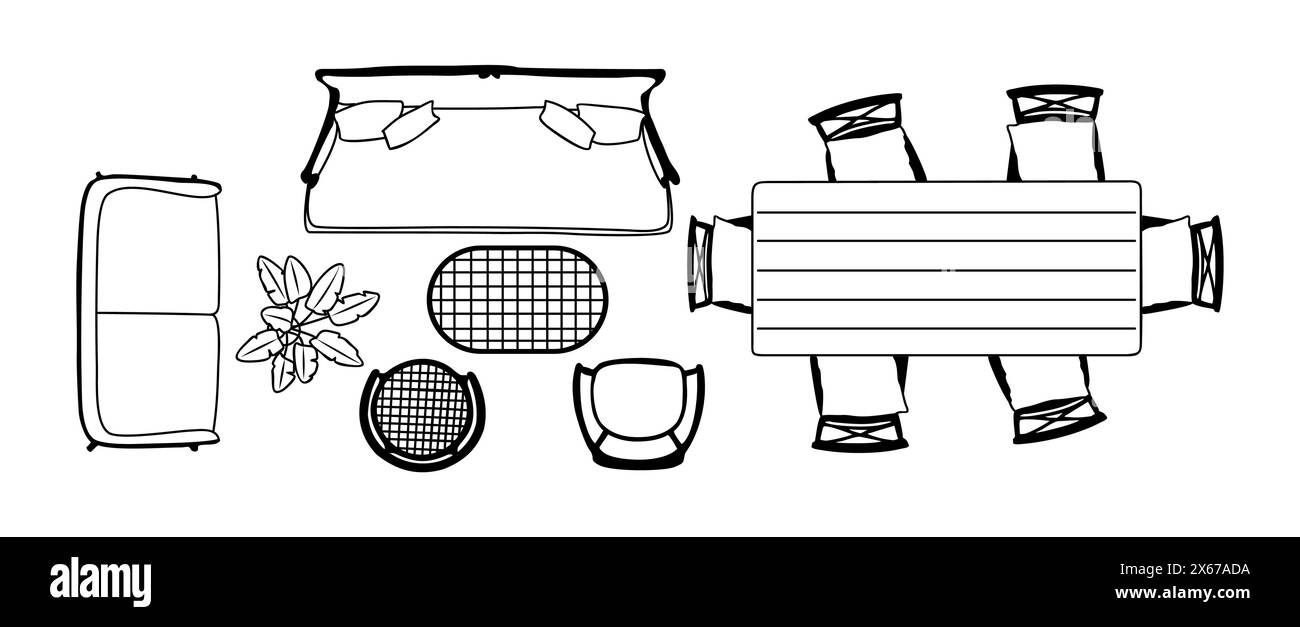 Vue de dessus des icônes de meubles pour le design d'intérieur Illustration de Vecteur