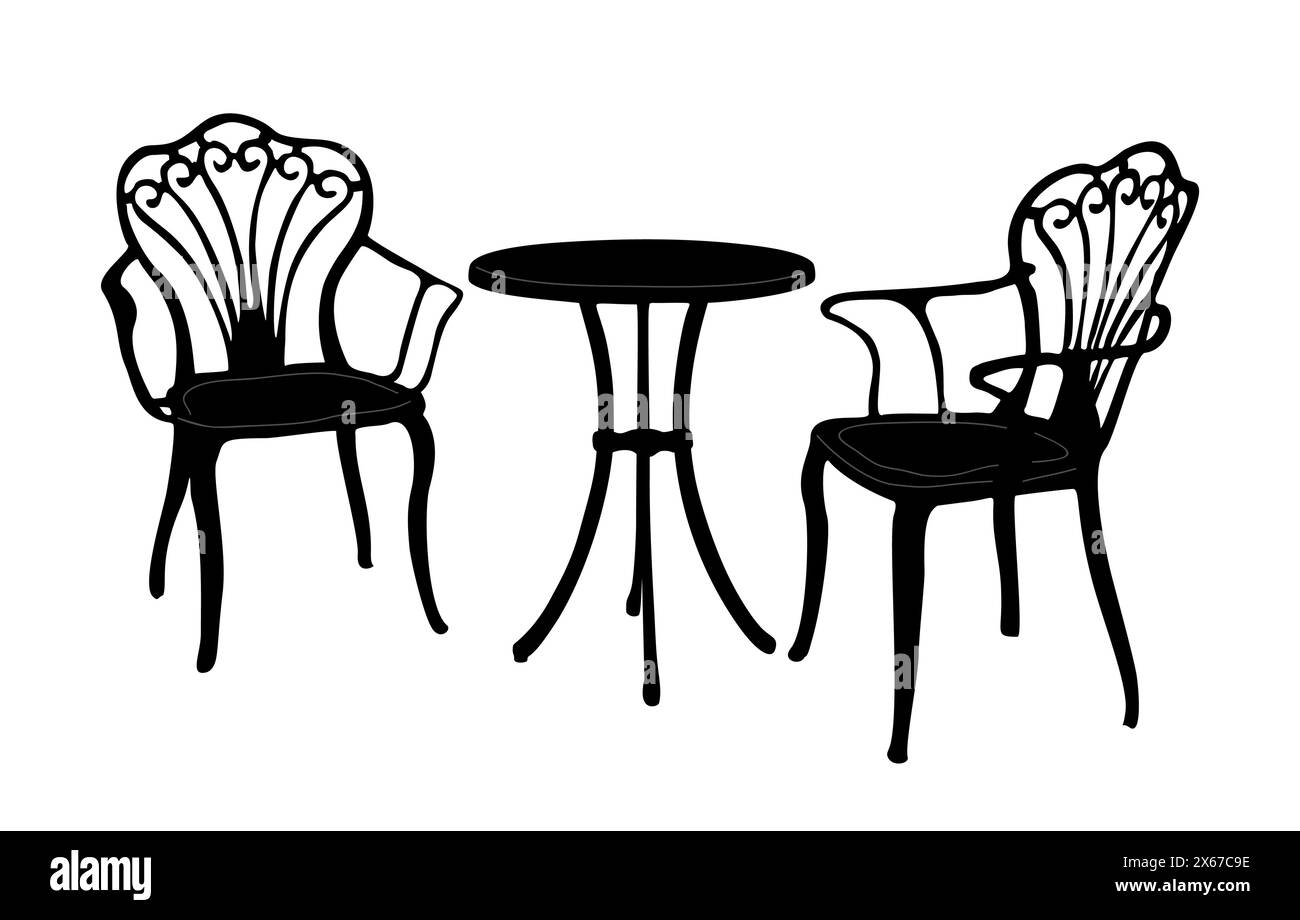 Patio, extérieur, meubles de café avec chaises, table Illustration de Vecteur