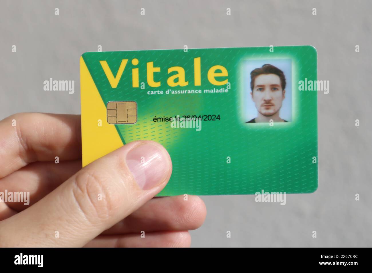 Carte d'assurance maladie du système national de santé en France, nommée carte vitale (traduction « carte vitale ») Banque D'Images