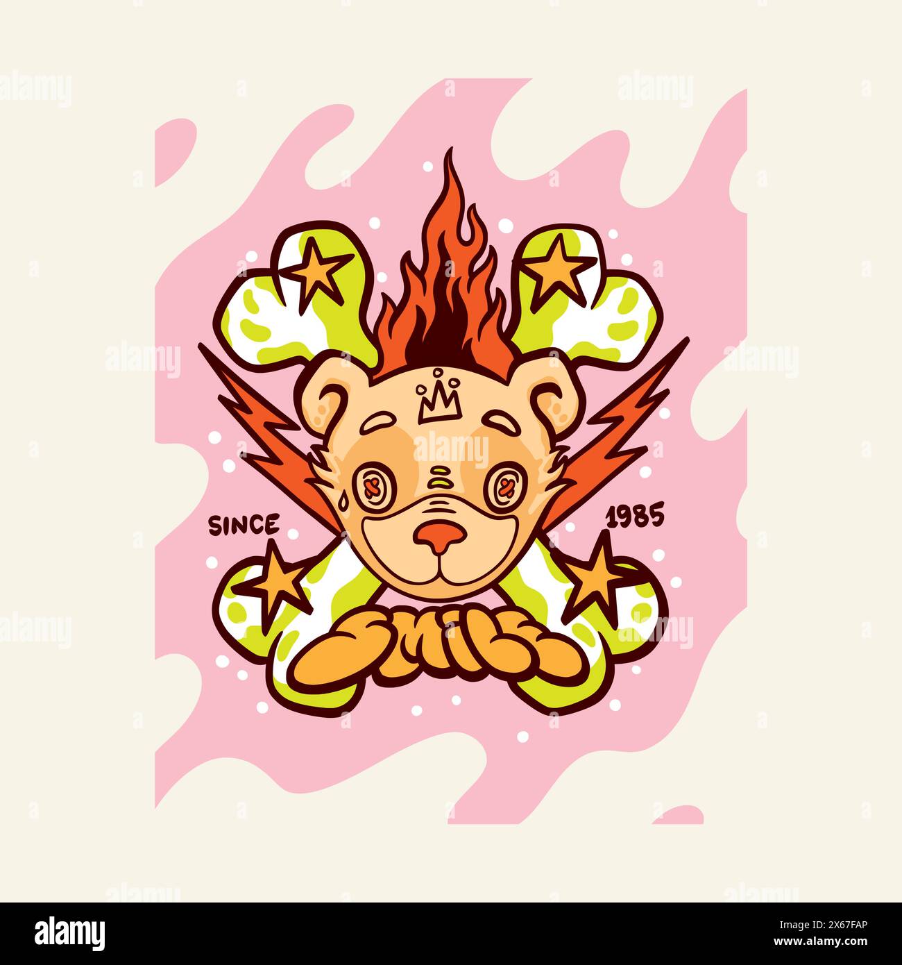 Ours graffiti. Motif fille graphique avec texte cool Cute. Typographie de tee-shirts. Rue urbaine Muselière punk rock en peluche. Poupée grunge. Jouet animal fou. Illustration de Vecteur