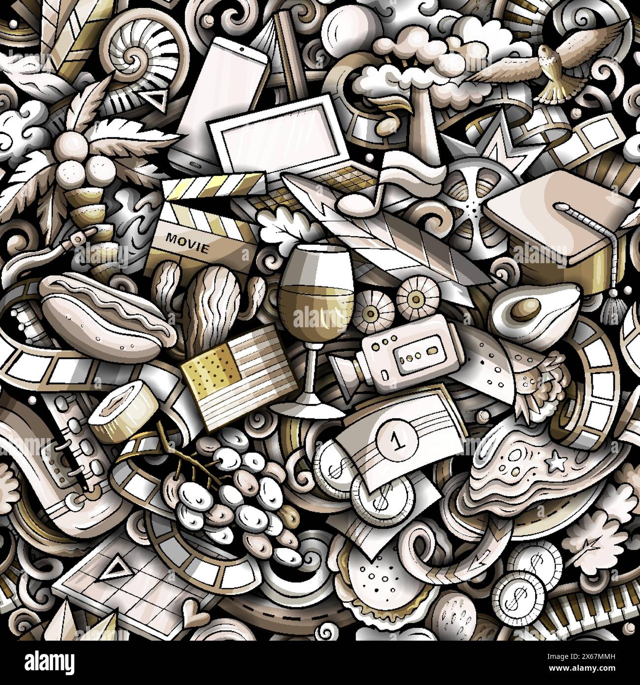 Dessin animé Doodles California Seamless pattern Illustration de Vecteur