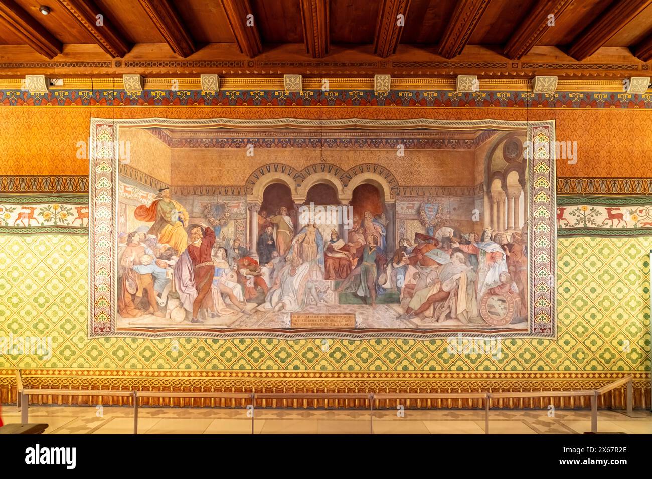 Fresque la Guerre des chanteurs par Moritz von Schwind dans la salle des chanteurs du château de Wartburg à Eisenach, Thuringe, Allemagne Banque D'Images