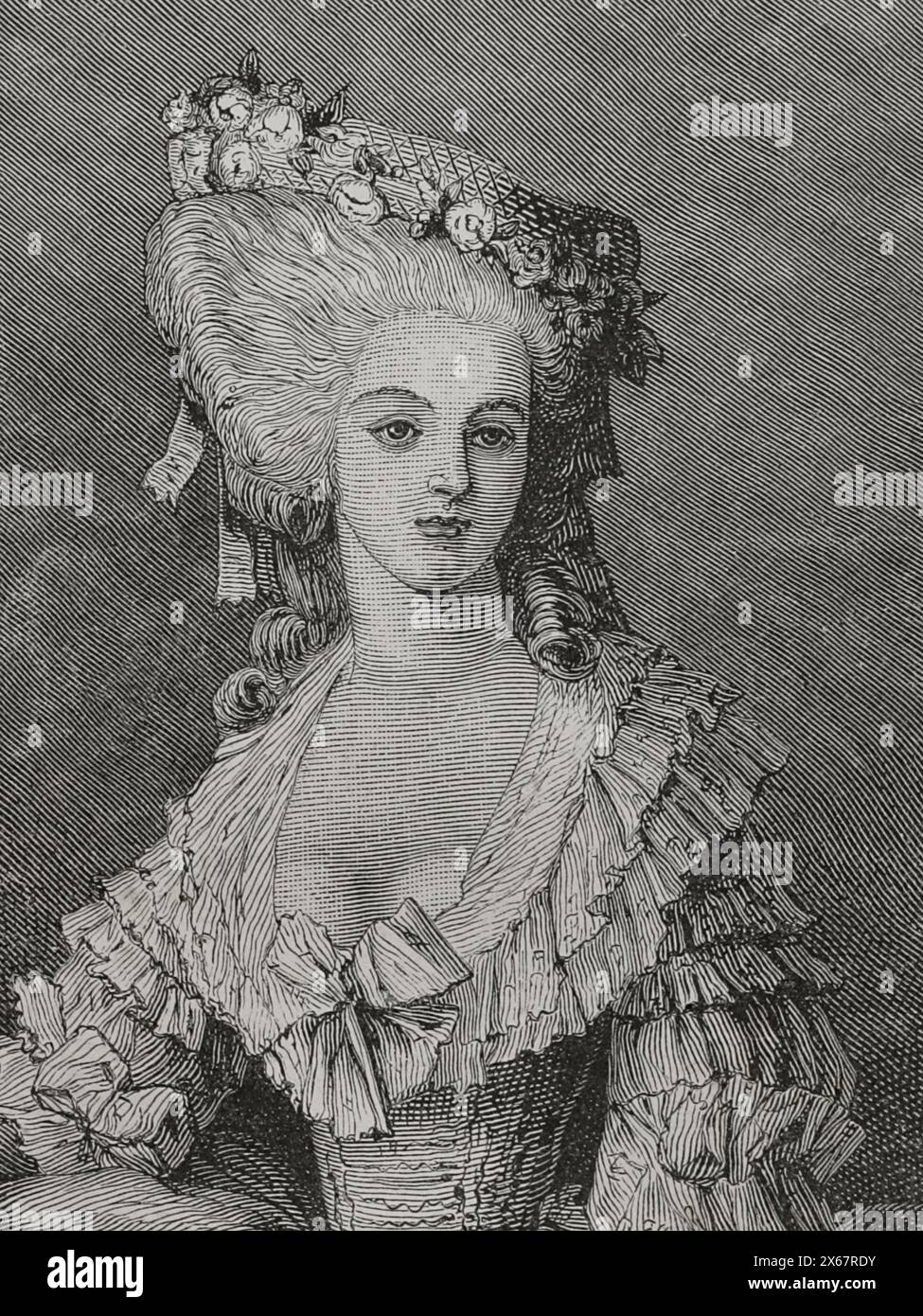 Marie-Thérèse-Louise de Savoie (1749-1792). Princesse de Lamballe. Aristocrate français. Ami personnel et confident de la reine Marie Antoinette. Elle a été tuée lors des massacres de septembre 1792. Portrait. Gravure. "Histoire de la Révolution française". Volume I, 1876. Banque D'Images