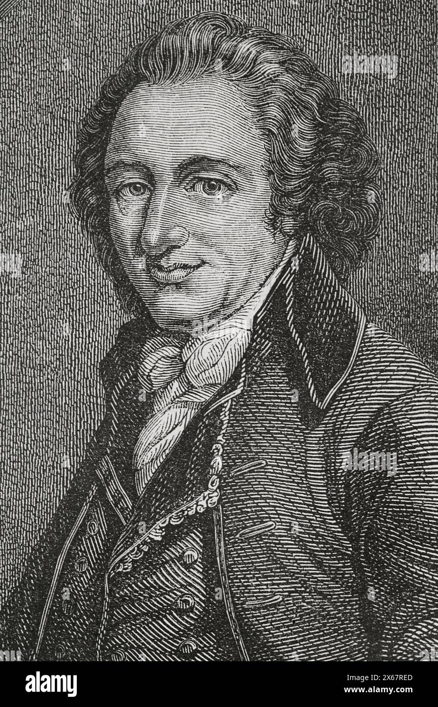 Thomas Paine (1737-1809) Auteur anglo-américain. Activiste politique, philosophe et révolutionnaire. Portrait. Gravure. "Histoire de la Révolution française". Volume I, 1876. Banque D'Images