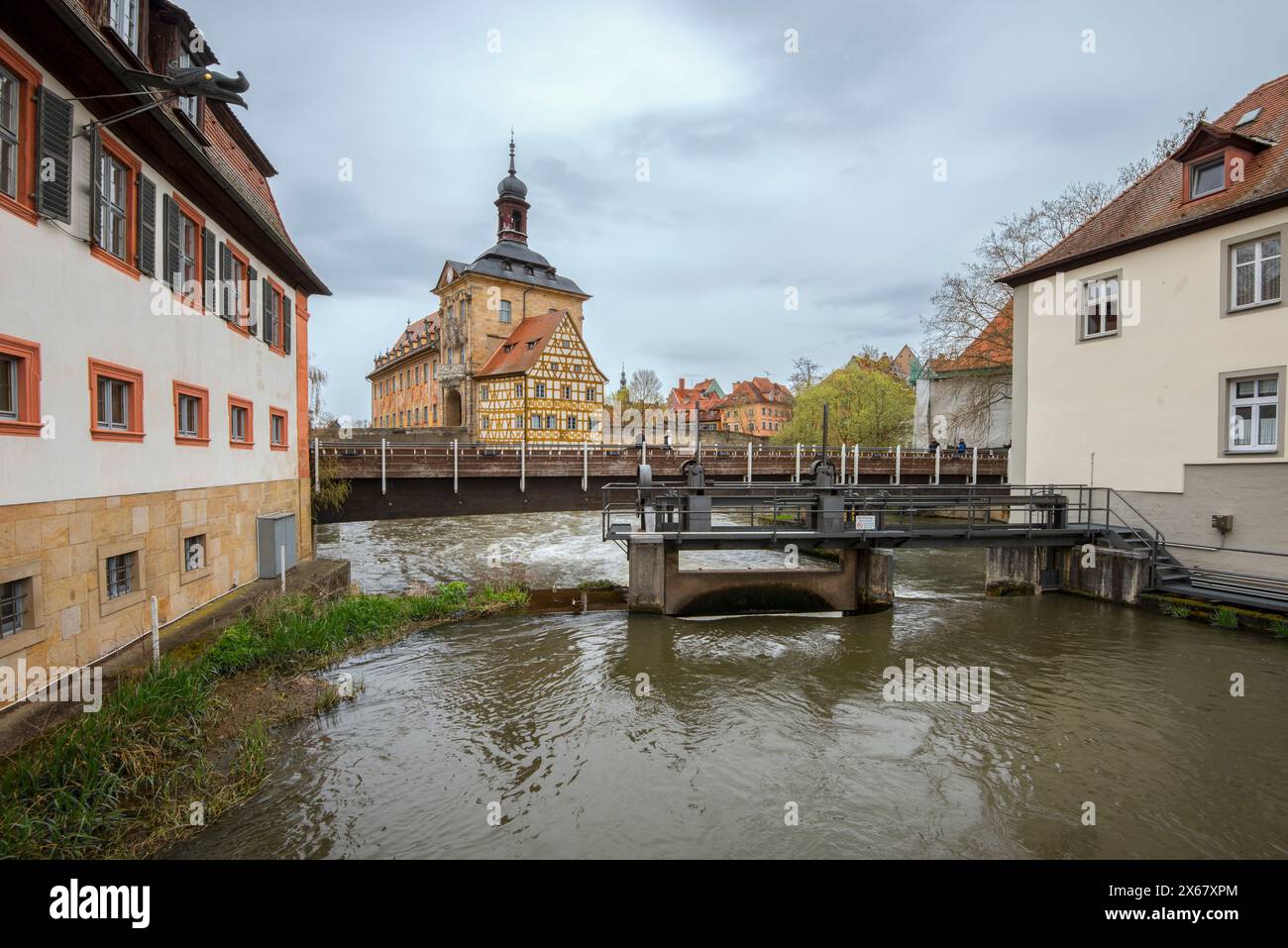 Un petit barrage à Bamberg, Europe, Allemagne, Franconie, Bavière, Bamberg Banque D'Images