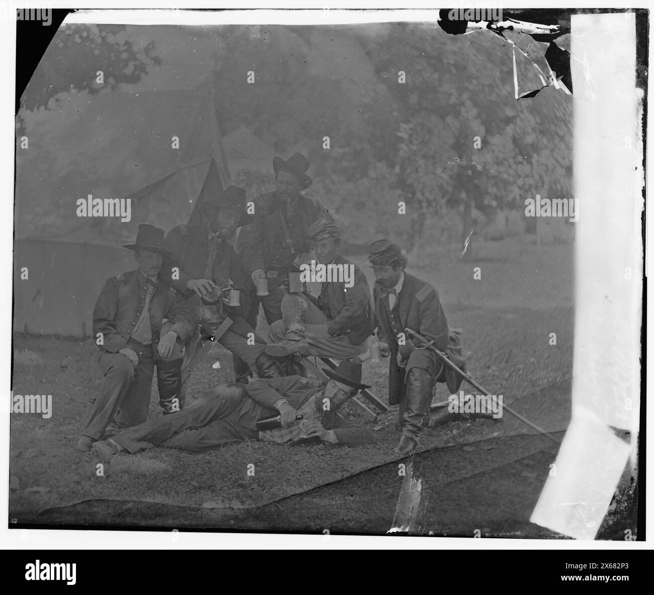 Westover Landing, Virginie. Officiers du 3rd et 4th Pennsylvania Cavalry illustrant les difficultés de la guerre, photographies de la guerre de Sécession 1861-1865 Banque D'Images
