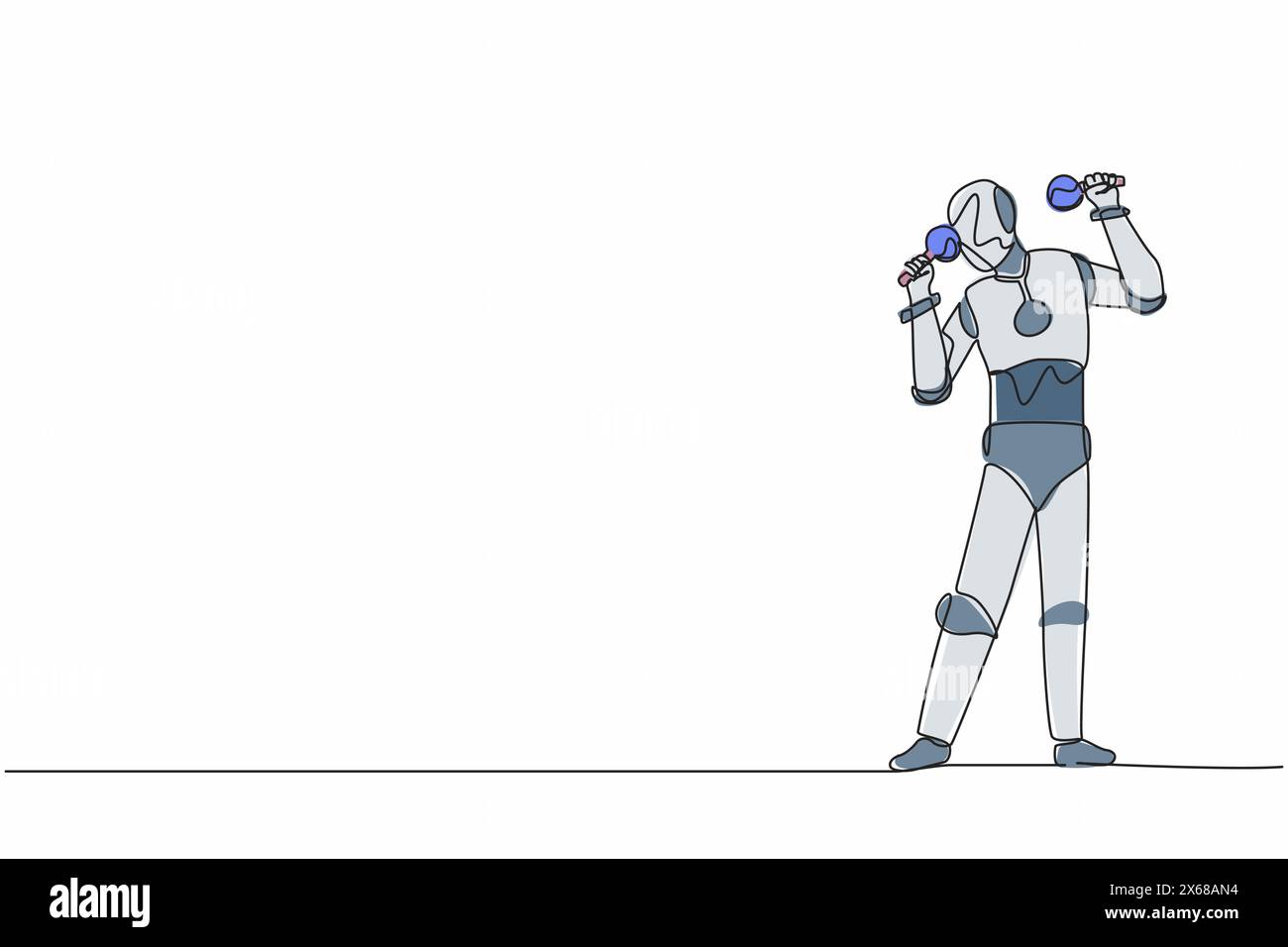 Robot dessinateur de ligne continue unique avec instrument de musique maracas au festival de musique. Intelligence artificielle robotique. Technolo électronique Illustration de Vecteur