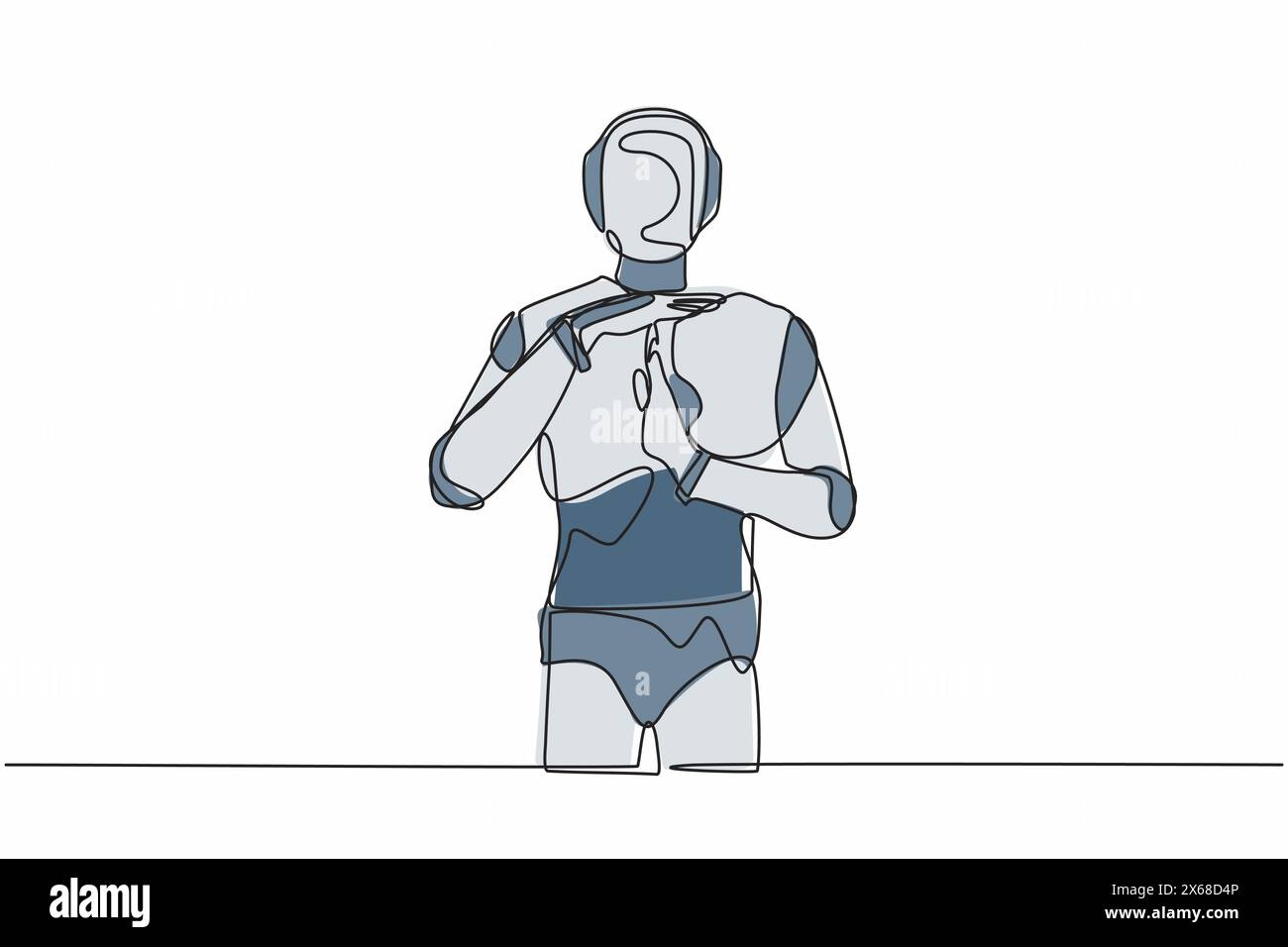 Robot dessinant une ligne en continu debout avec un geste de coupure de temps, signal de temporisation. Pause. Arrêtez de travailler. Organisme cybernétique robot humanoïde. Futur ro Illustration de Vecteur