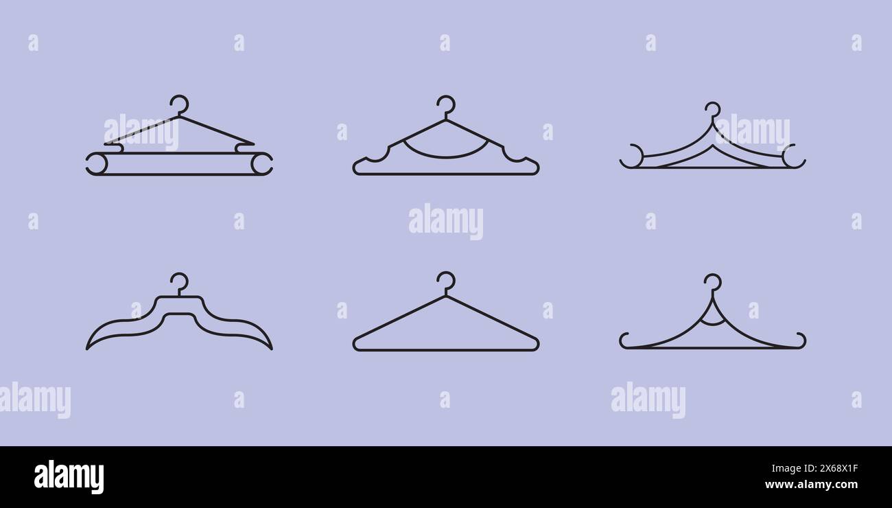 set collection de modèles d'icône de vecteur d'art de ligne de logo de cintre de vêtements, vecteur d'icône de logo de cintre minimaliste Illustration de Vecteur