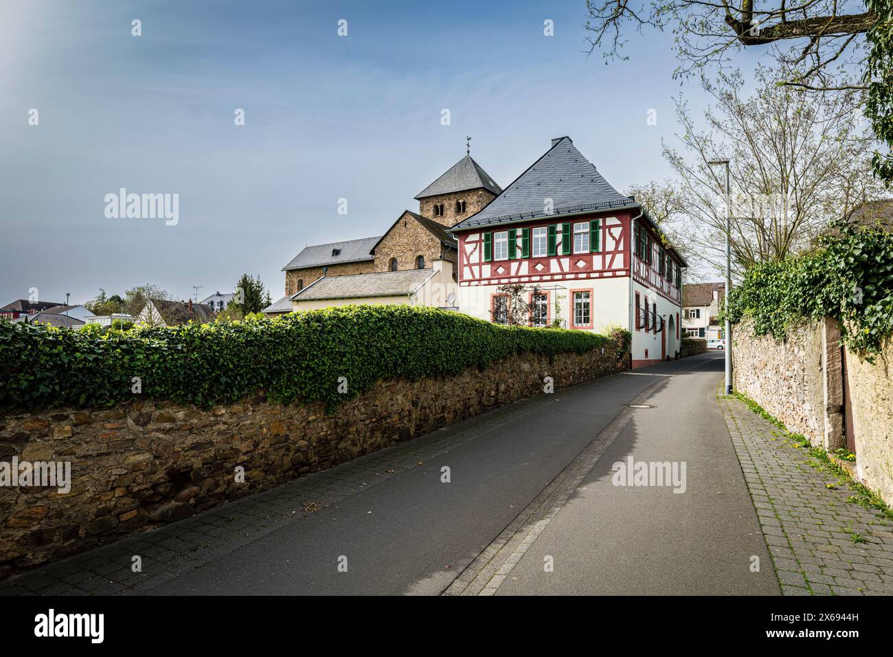 Église romane à trois nefs à Mittelheim dans la région de Rheingau en Hesse, dédiée à Aegidius, la plus ancienne église du Rheingau, Banque D'Images