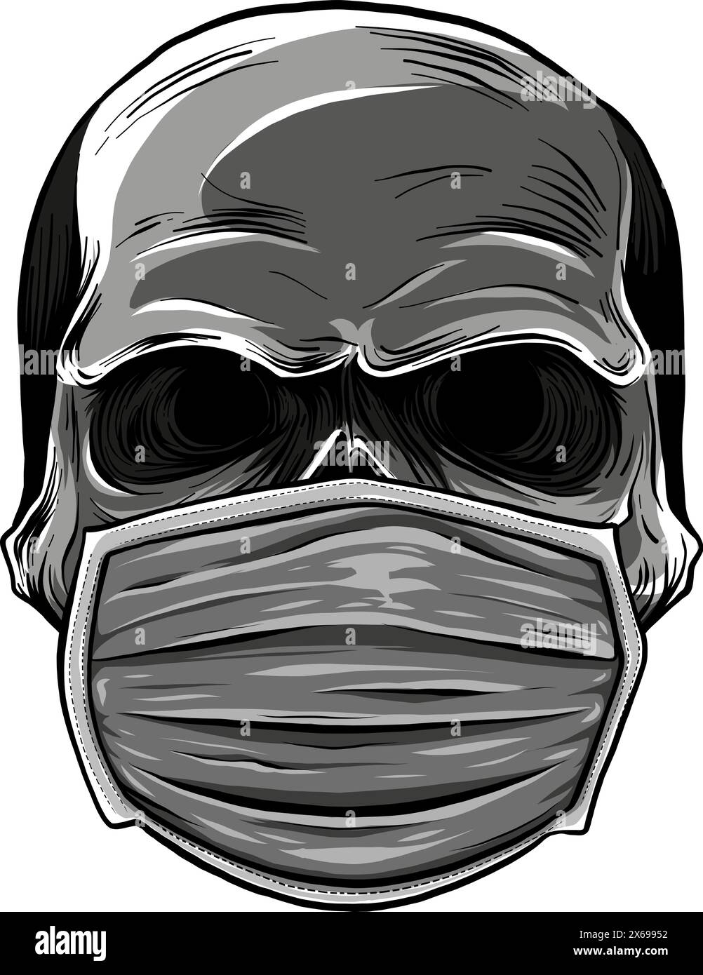 Crâne monochrome dans le masque médical. Illustration vectorielle vintage Illustration de Vecteur