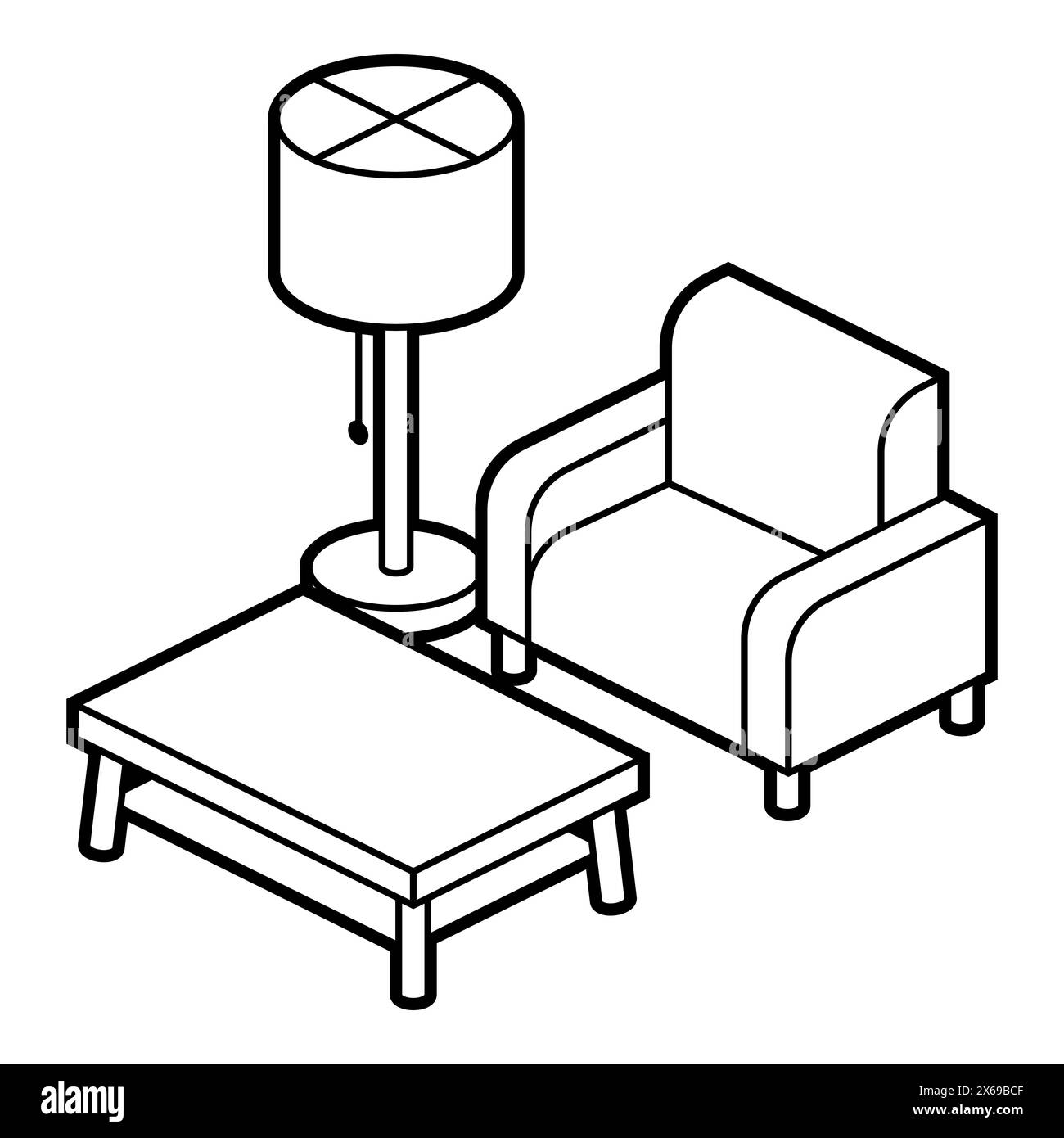 Illustration de l'isométrie des meubles de maison. Mobilier et équipement domestiques et de bureau. Illustration de Vecteur
