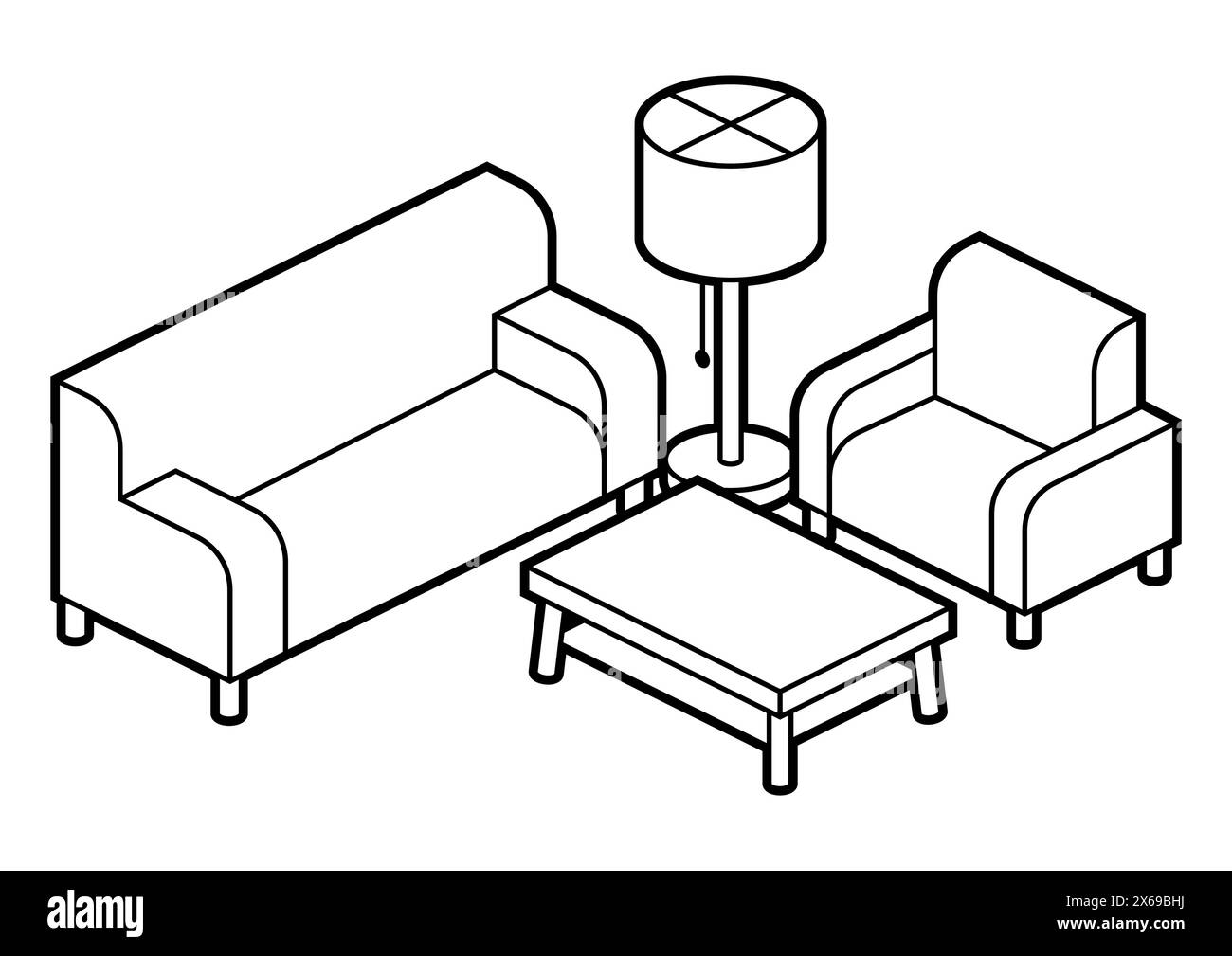 Illustration de l'isométrie des meubles de maison. Mobilier et équipement domestiques et de bureau. Illustration de Vecteur