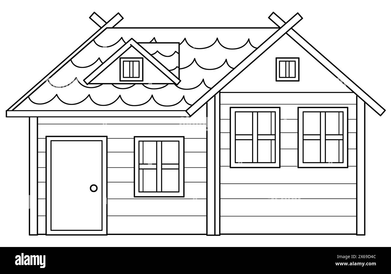 scène de dessin animé avec la page de coloriage de grange de ranch de ferme dessinant illustration de fond isolée pour les enfants Banque D'Images