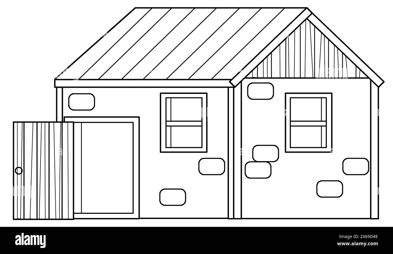 scène de dessin animé avec grange de ranch de ferme ou page de coloriage de porcherie dessinant l'illustration de fond isolée pour les enfants Banque D'Images