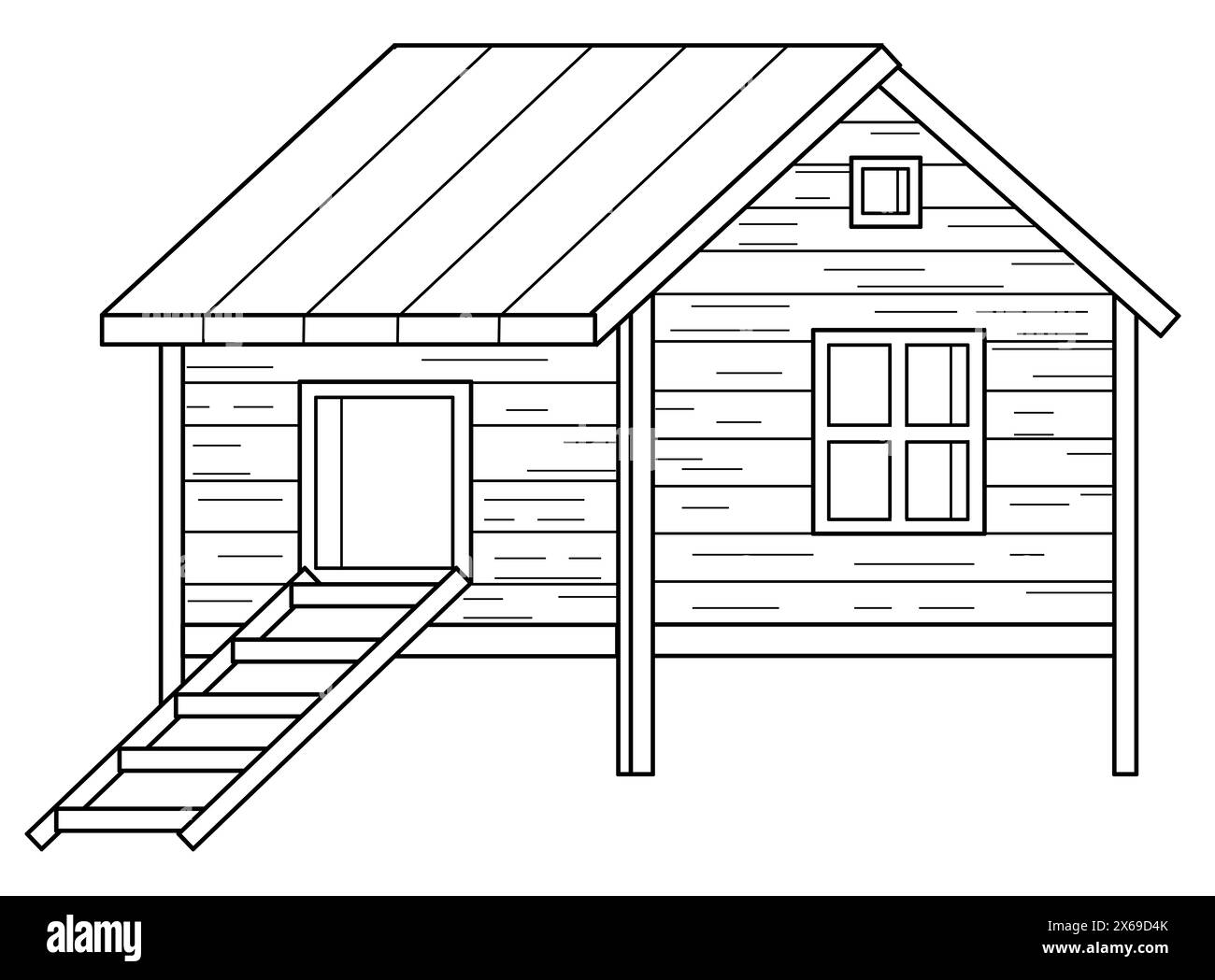 scène de dessin animé avec la page de coloriage de poulailler de ranch de ferme dessinant l'illustration de fond isolée pour les enfants Banque D'Images