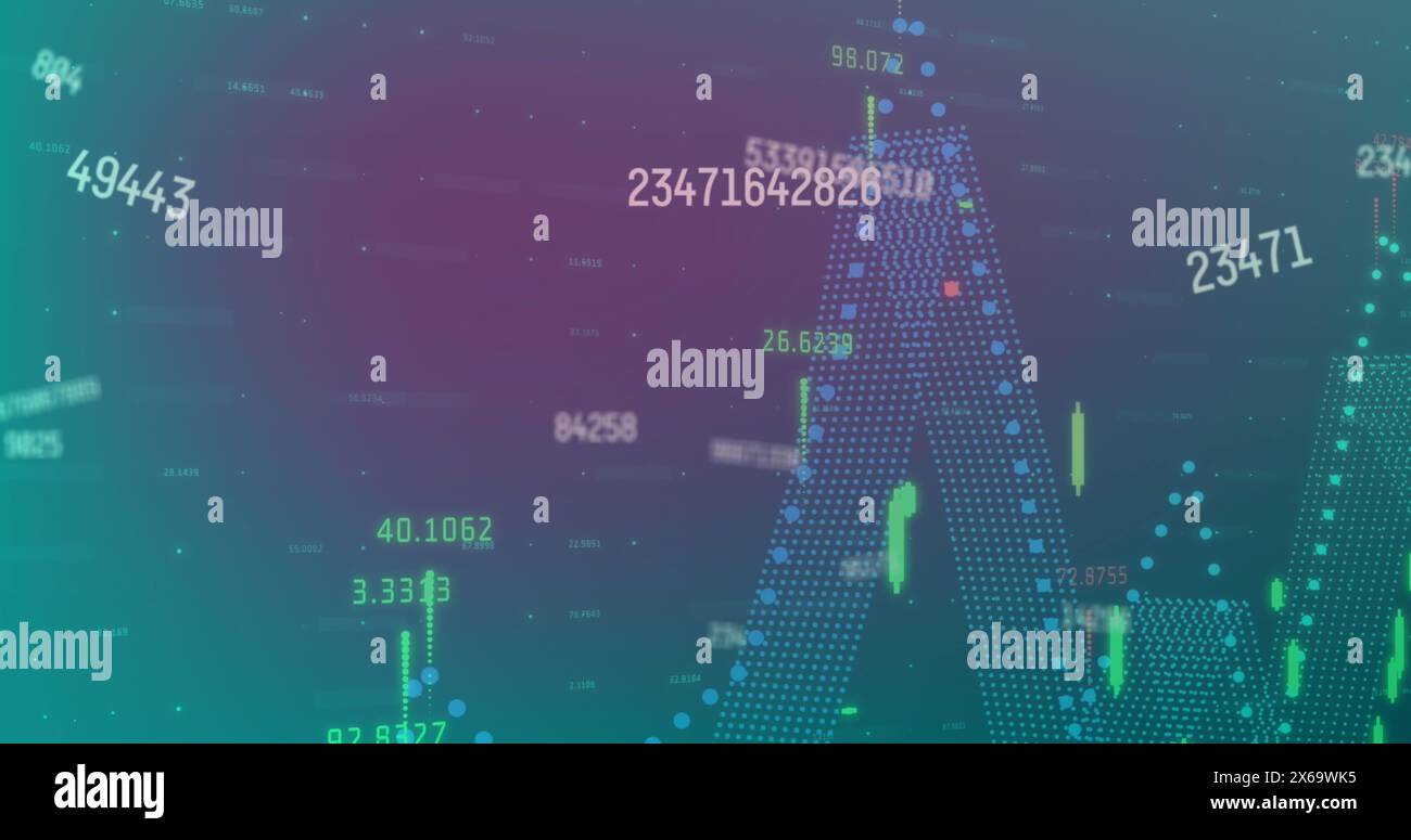 Image de nombres changeants sur des graphiques multicolores sur fond dégradé Banque D'Images