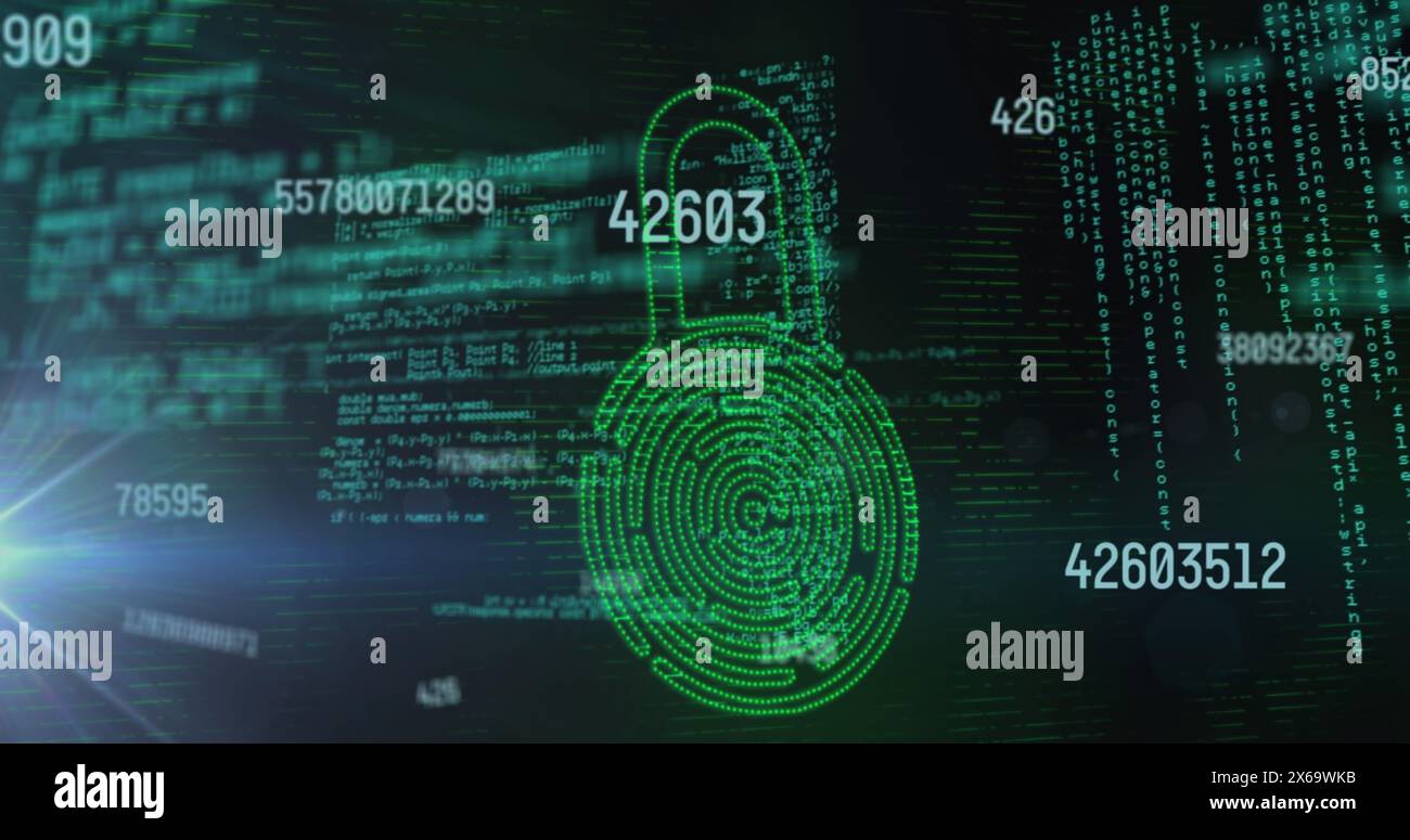 Illustration du cadenas sur les numéros et le langage de programmation changeant Banque D'Images