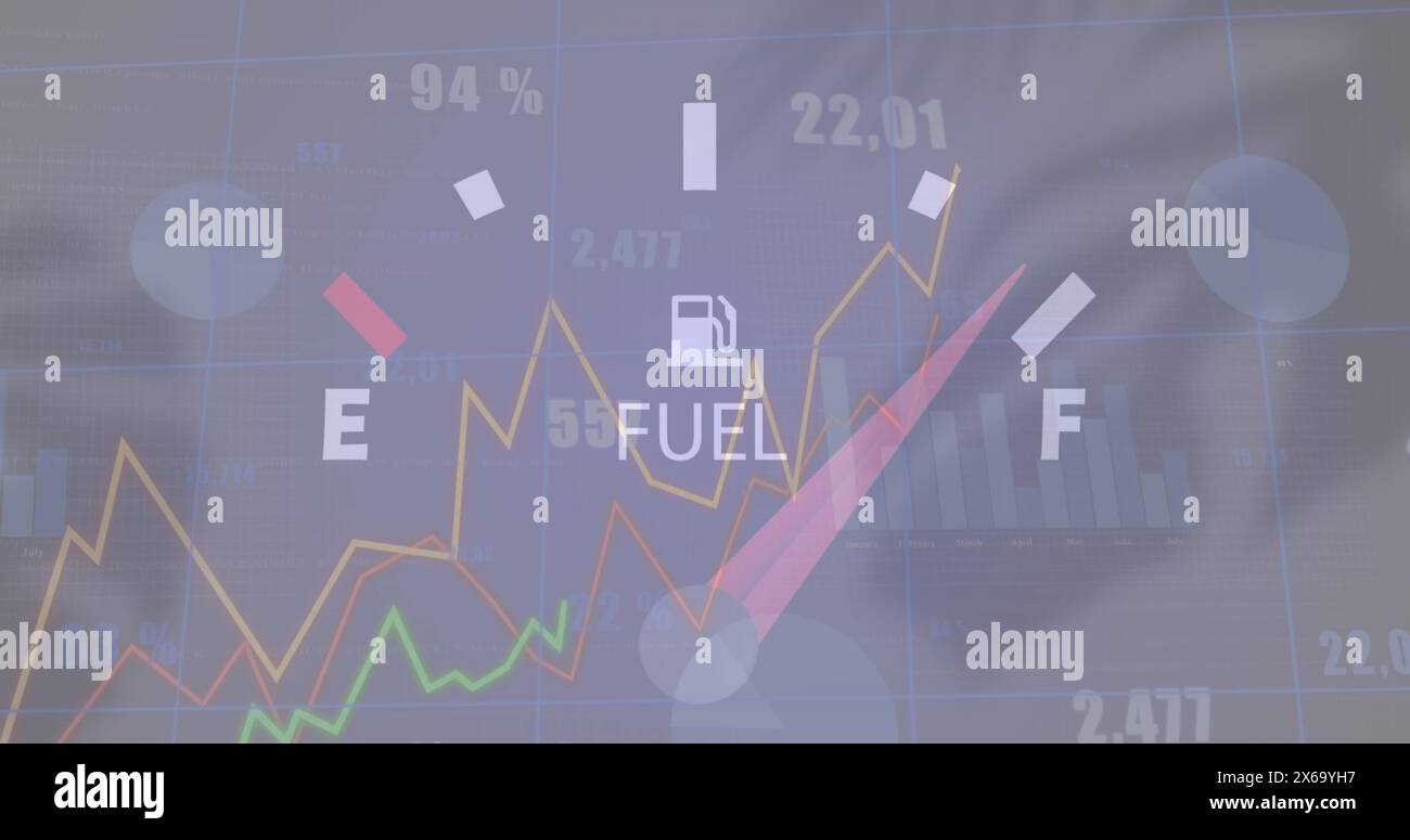 Illustration du traitement des données et des statistiques de la jauge de carburant Banque D'Images