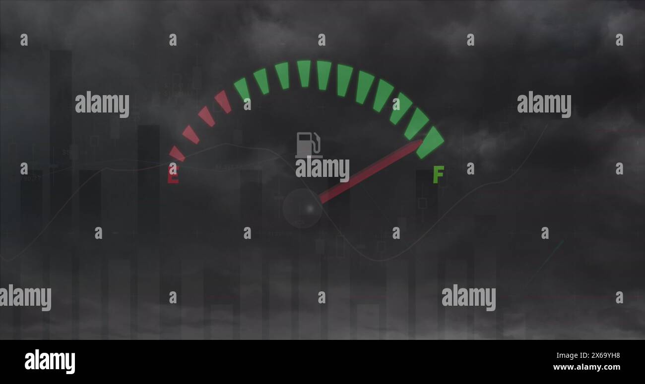Illustration du traitement des données et des statistiques de la jauge de carburant Banque D'Images