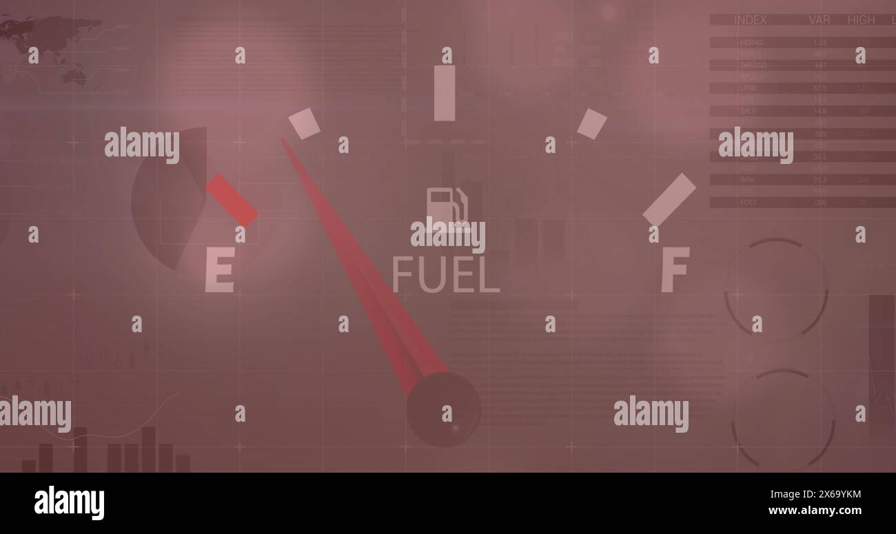 Illustration du traitement des données et des statistiques de la jauge de carburant Banque D'Images