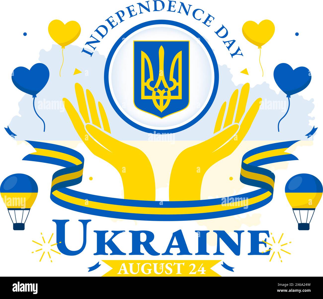 Illustration vectorielle heureuse du jour de l'indépendance de l'Ukraine le 24 août avec le fond de drapeau ukrainien dans le fond de dessin animé plat de fête nationale Illustration de Vecteur