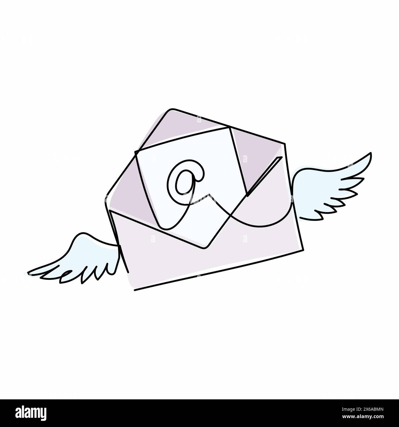 Une ligne continue dessinant une enveloppe de courrier volant avec des ailes. Le message entrant a été lu. Décoration pour cartes de vœux, impressions pour vêtements, affiche Illustration de Vecteur