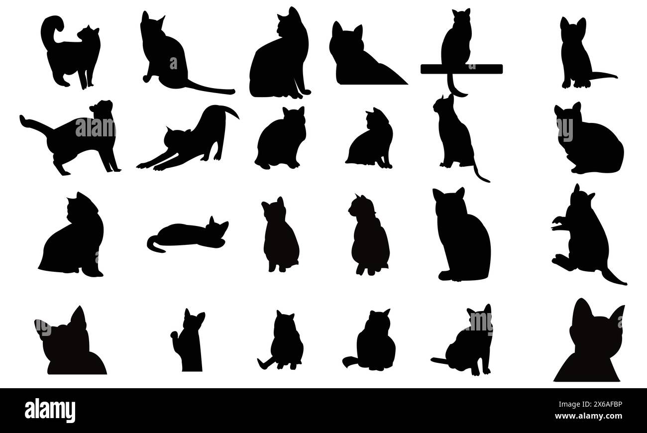 Collection de dessins vectoriels et silhouettes pour chats. Illustration de Vecteur